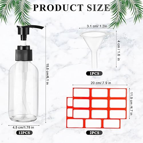 Miniatura 9 de Tanlade 12 botellas de vidrio de 4 onzas, botella de vidrio vacía de viaje con bomba, dispensador de jabón de manos de vidrio recargable, recipiente