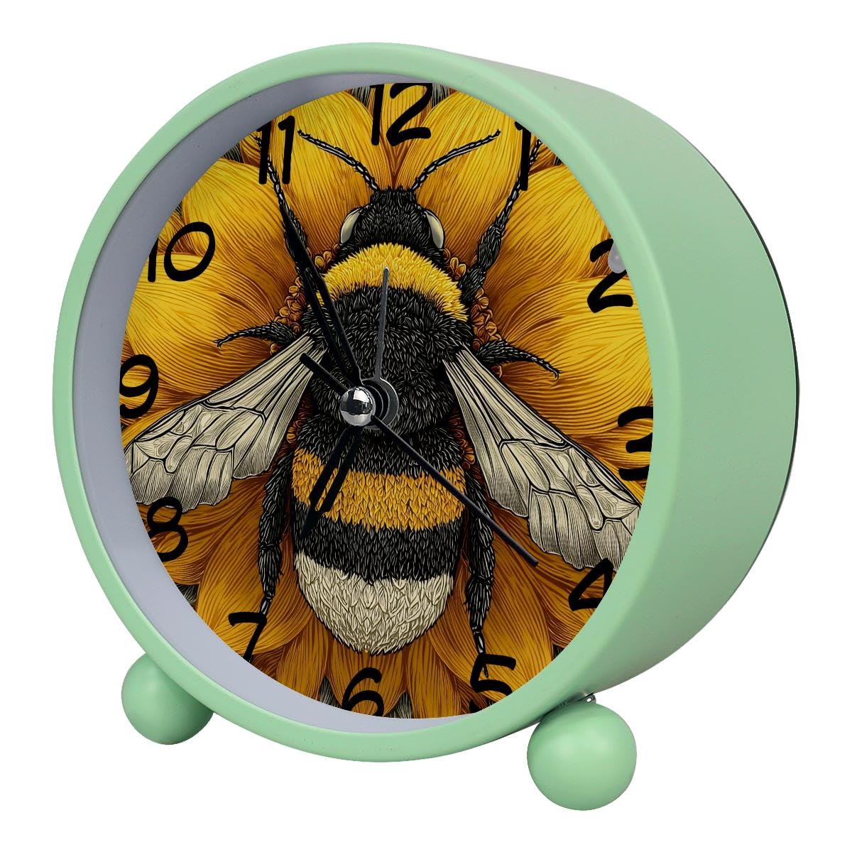 Luoweisi Analog Alarm Clock Bee Flower, Silent Non-Ticking with Night Light, Battery Operated, Round Desk Alarm Clock for Office, Bedroom, Elderly, Adults, Children, Student Gifts
