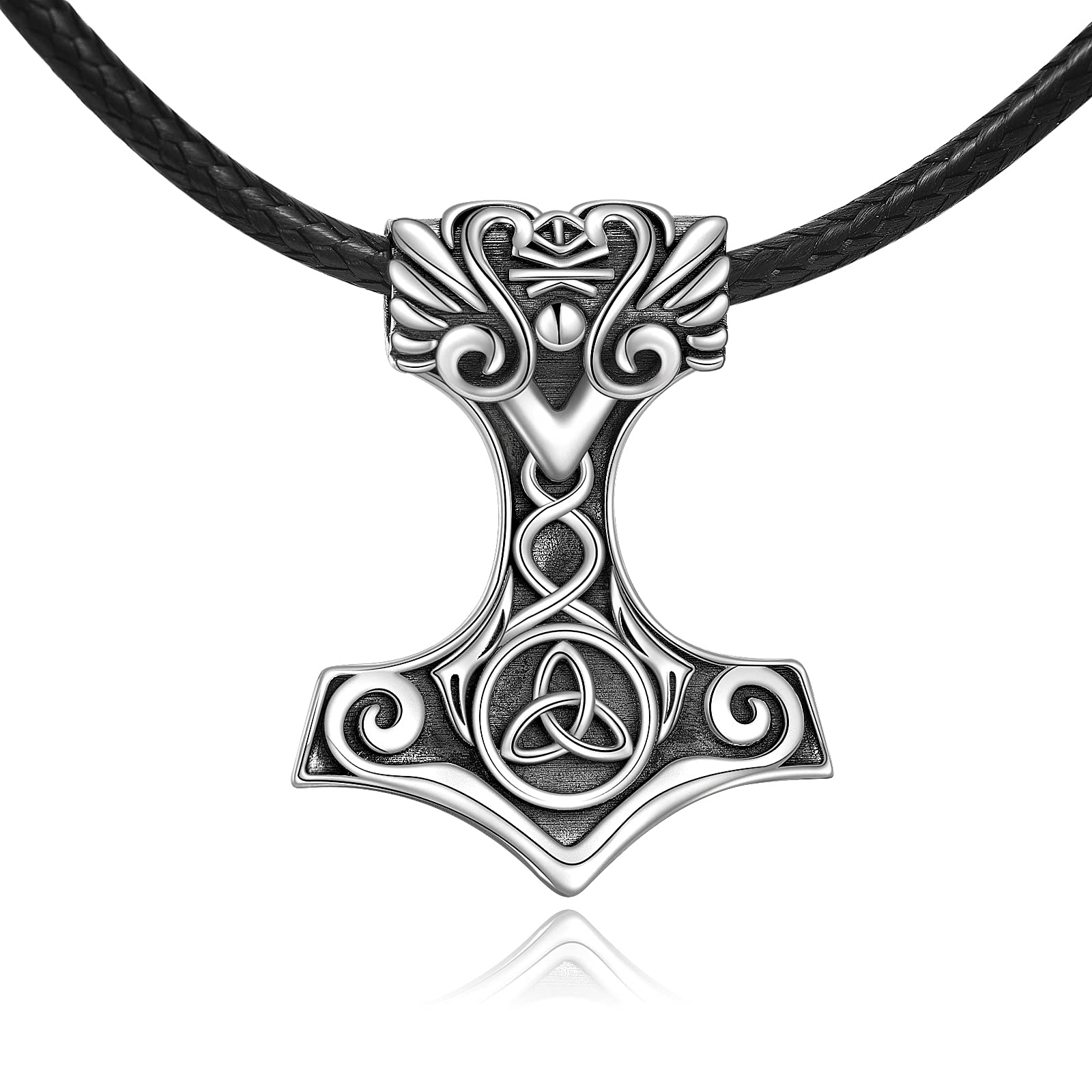 URONE Wikinger Thors Hammer Anhänger Halskette Sterling Silber Keltischer Knoten Mjölnir Nördlich Weihnachten Geburtstag Wikinger Schmuck Geschenk für Männer