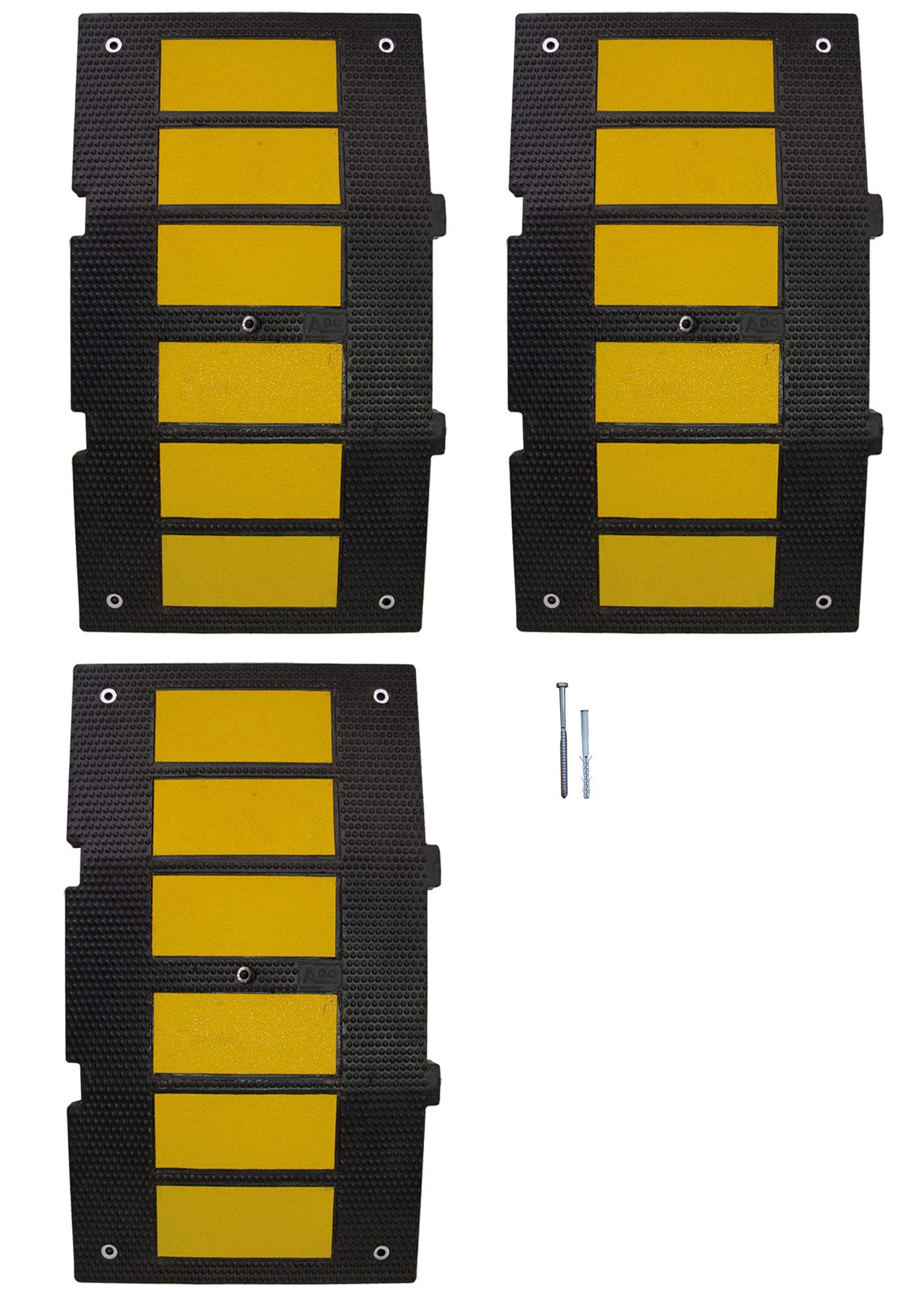 PAL | Banda reductora de velocidad de caucho 900x500x 50mm. Badénes reductores de velocidad de calle (3- Bandas reductoras + Tornillería)
