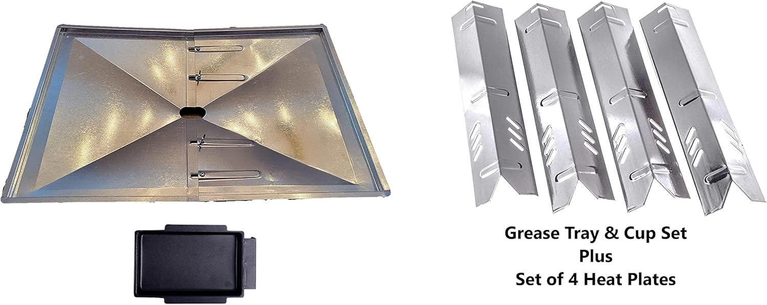 Grill Drip Pans Adjustable Grease Tray and Heat Plates Set Fit for DynaGlo, Uniflame, BHG, Backyard Grill Models -(27")