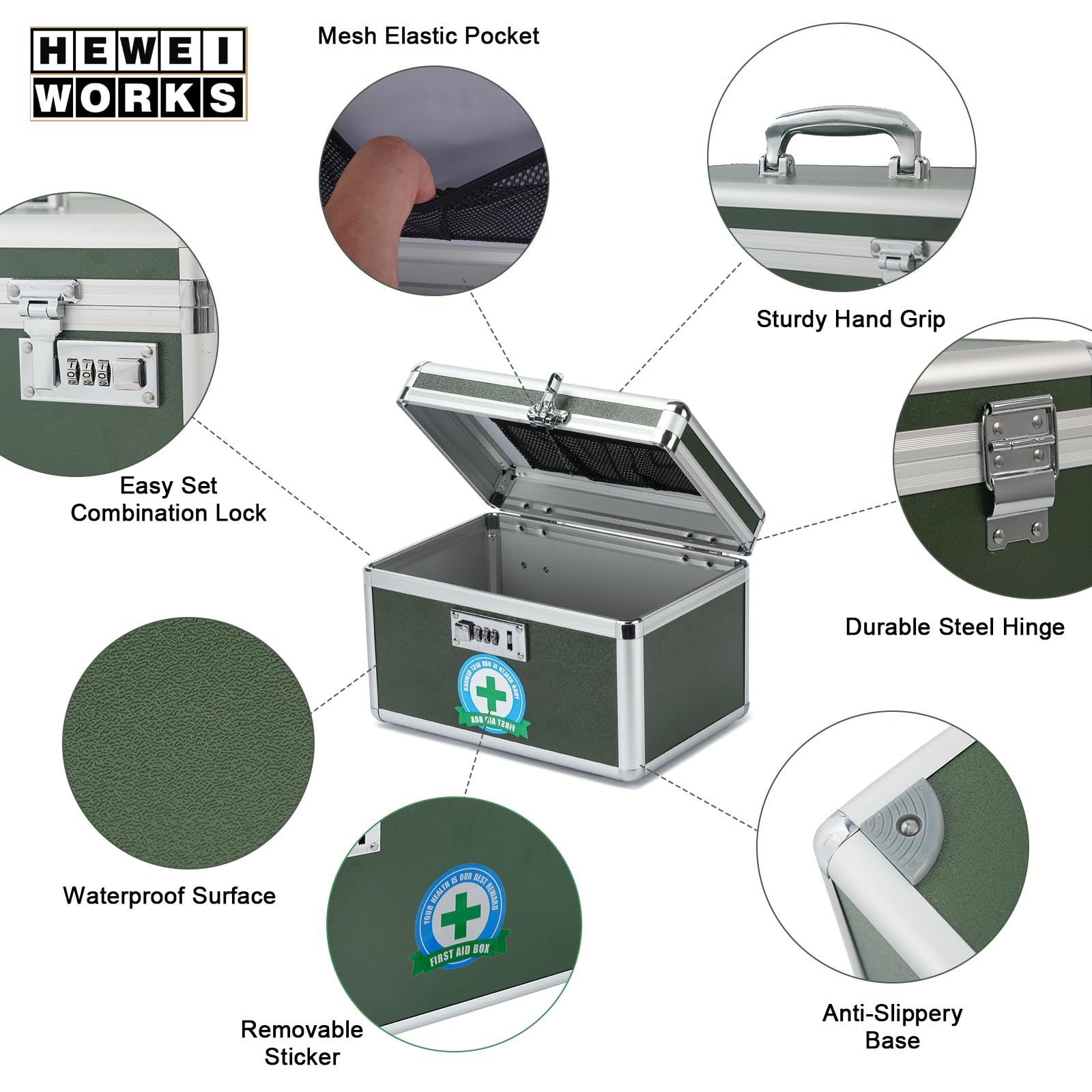 HEWEI WORKS Medication Lock Box, Lockable Medicine Storage, Empty First Aid, Medical Organizer - Image 3