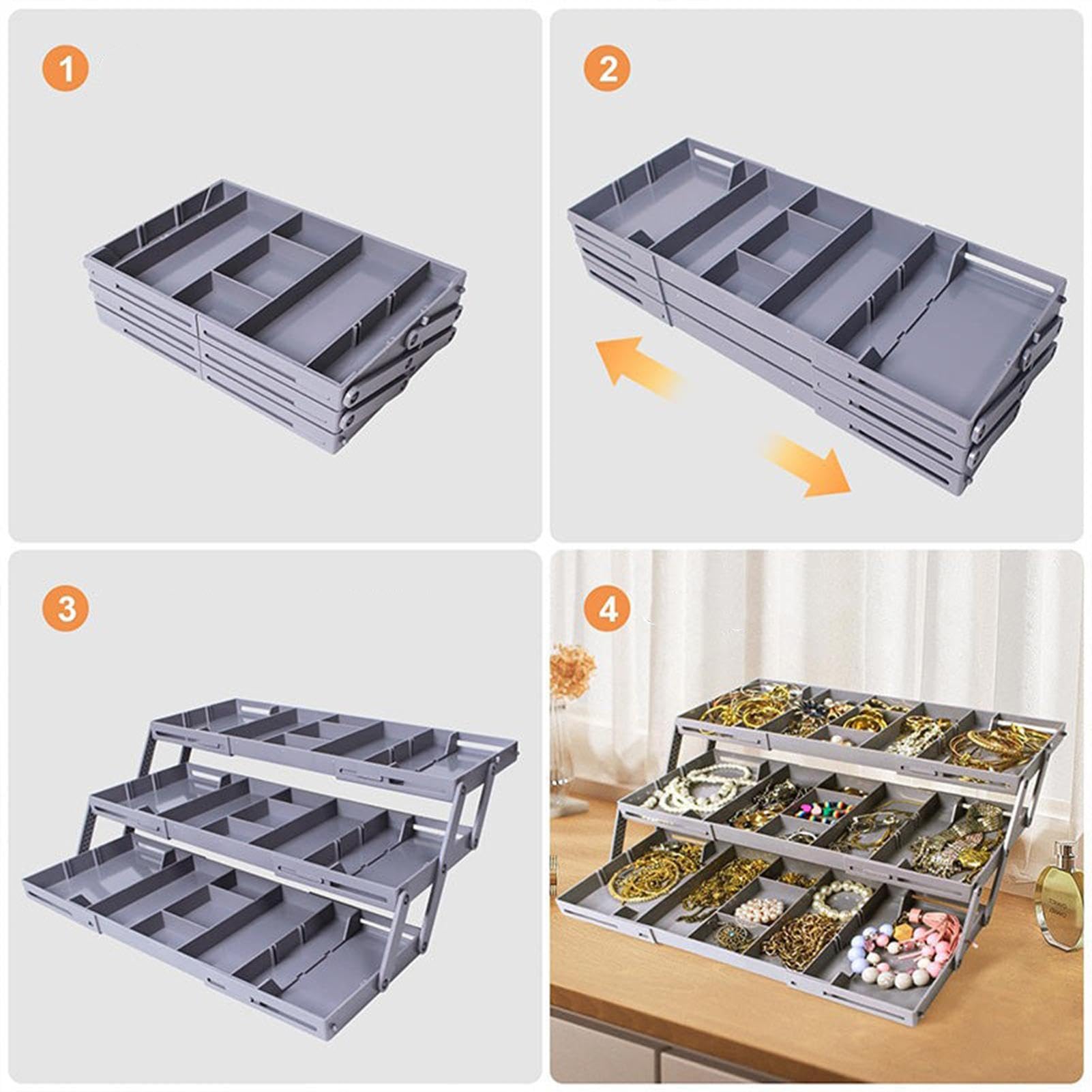 Organizer Per Cassetti Espandibile A Multilivello - 11/13 Pezzi In Plastica - Per Cucina, Ufficio, Gioielli E Trucchi - 3