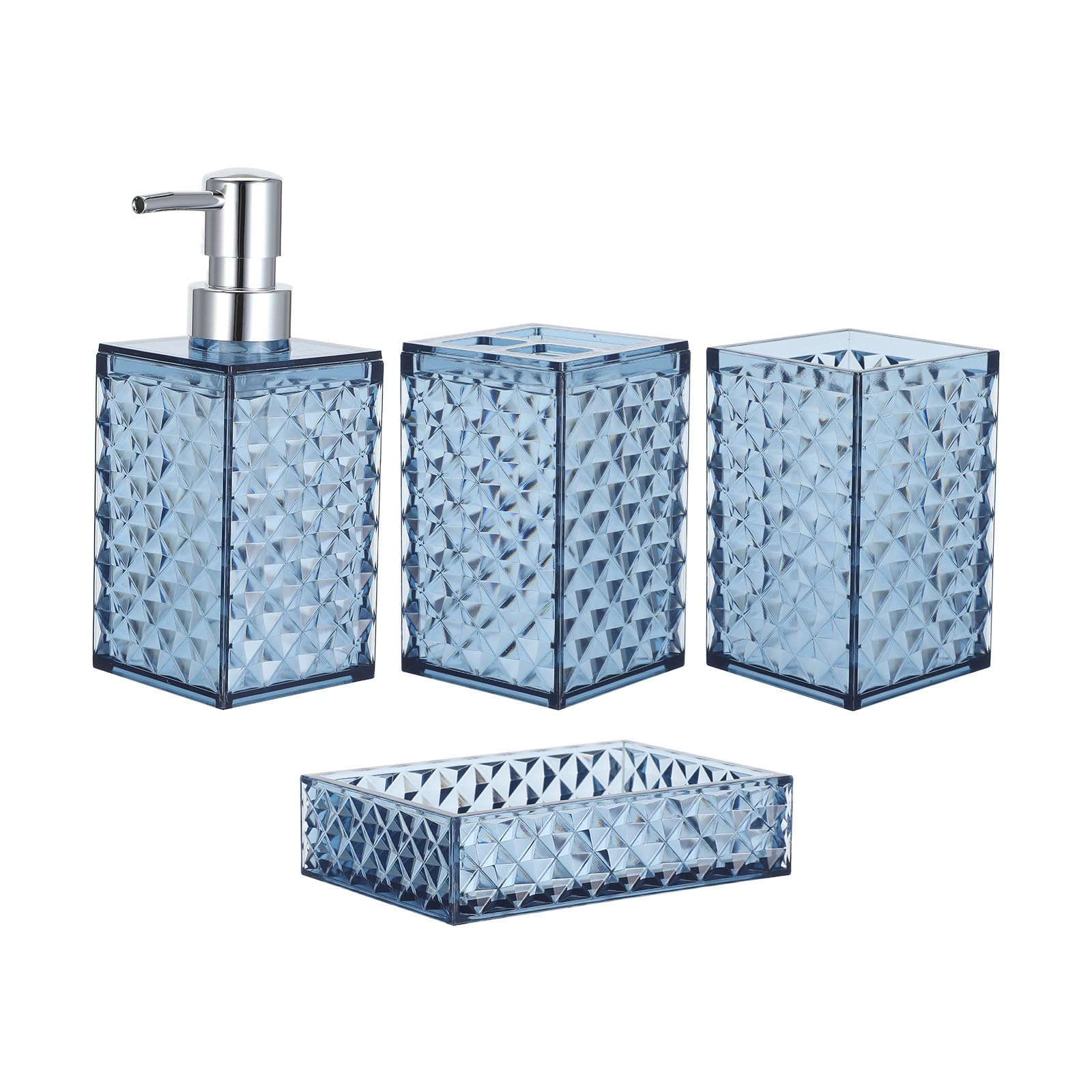 Accesorios de Baño con Dispensador de Jabón Juego Cabilock Azul Portacepillos Fácil de Limpiar