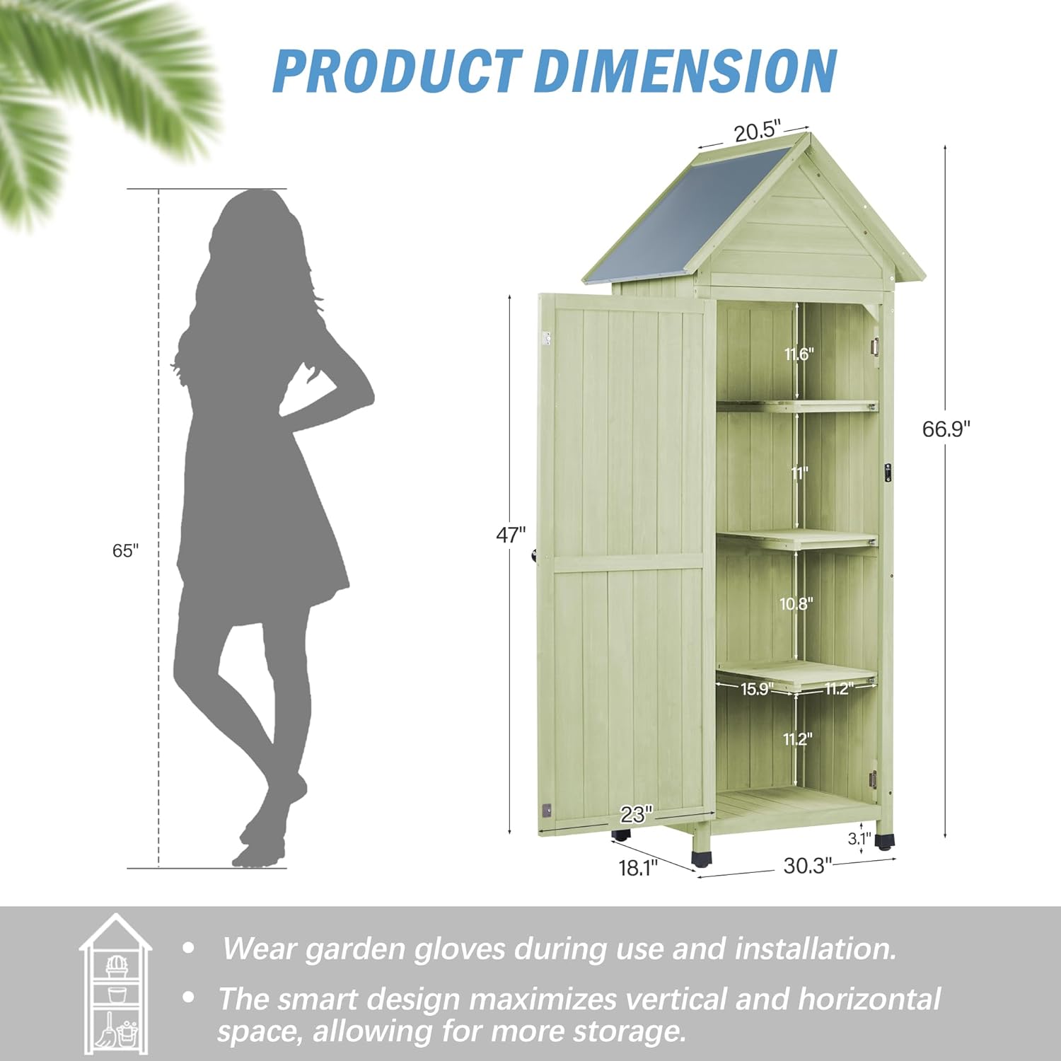 Wooden Outdoor Storage Cabinet,Tall Vertical Garden Tool Shed with Waterproof Metal Roof & Adjustable Feet – Perfect for Yard, Patio, Lawn & Deck (Green, 22" x 26" x 67")