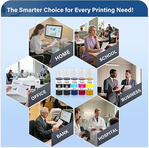Miniatura 6 de Paquete combinado de 522 botellas de recarga de tinta compatible con Eco Tank ET-2800 ET-2720 ET-2803 ET-2400 ET-4800 ET-4700 ET-2840 ET-4810, 522