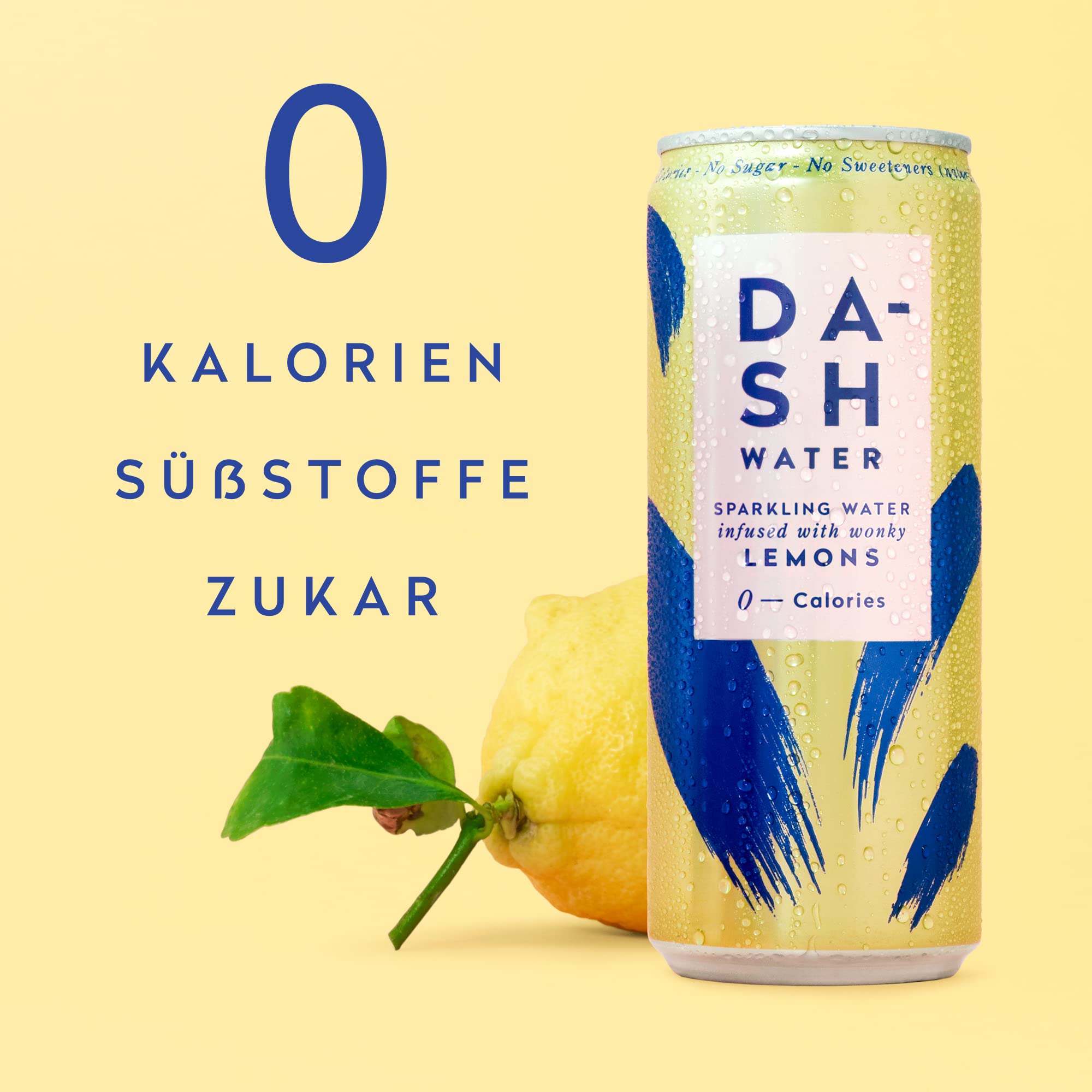 DASH WASSER Zitrone - 12 x Sprudelwasser mit Zitronengeschmack - KEIN Zucker, KEIN Süßstoff, KEINE Kalorien - angereichert mit ausgefallenen Früchten (12 x 330ml Dosen) (Packung mit 2)