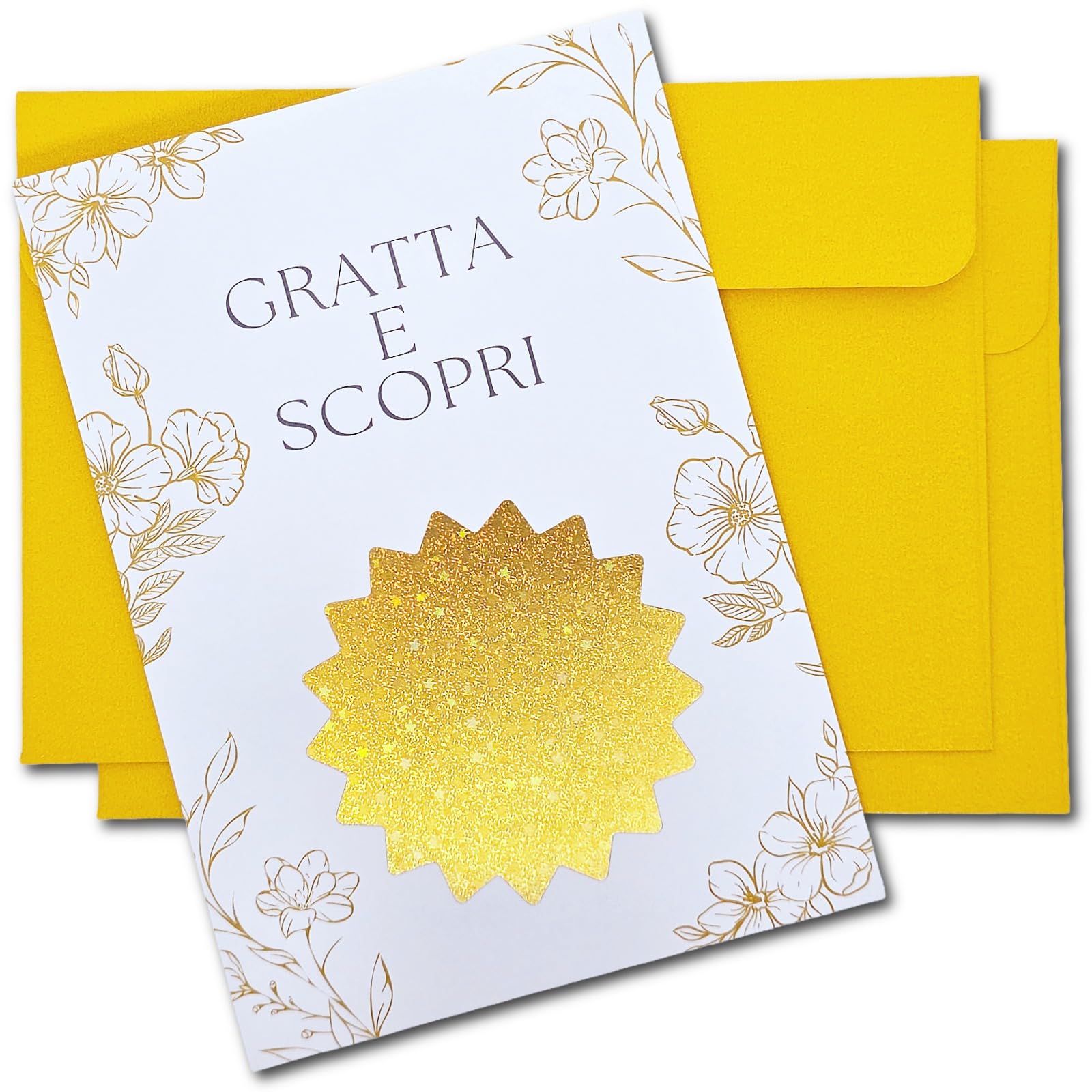 Gratta e vinci Gender Reveal Set da 2 con buste dorate – Idea originale annuncio sesso bebè con bollino dorato – Sorpresa Fiocco Rosa