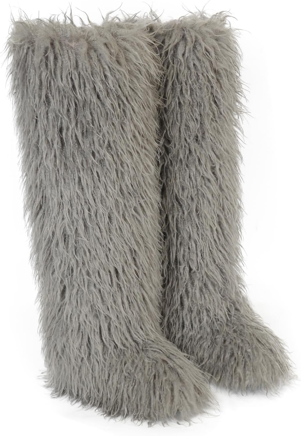 Over The Knee Boots for Women Fuzzy Winter Faux Fur Long Black Thigh High Boots Wide Calf Furry Tall Fur Boots