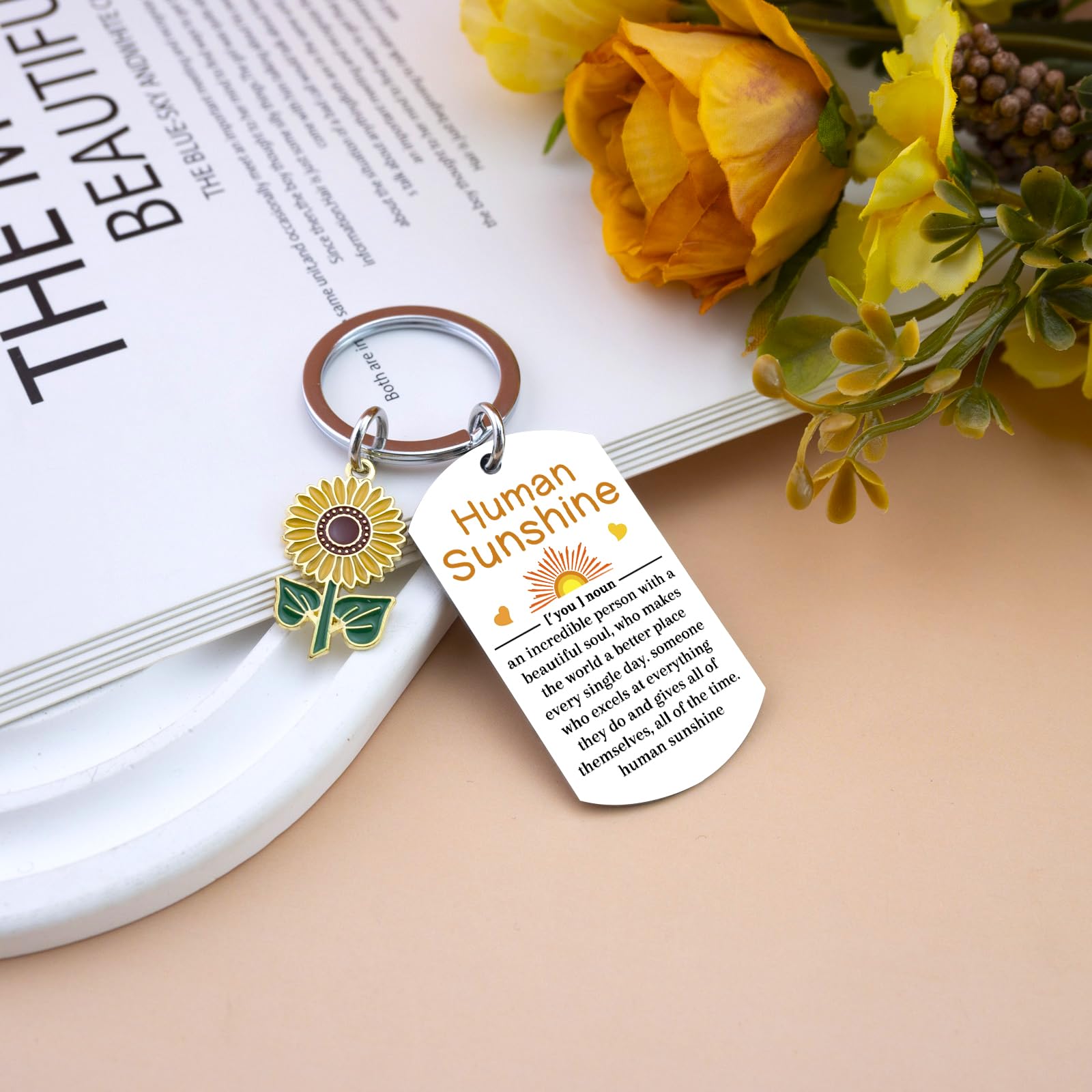 Human Sunshine Gifts for Women Sunflower Keychain Thank You Appreciation Valentines Day Gifts for Coworkers Leader Teacher Mental Health Gift Ideas Motivational Sunflower Gift for Women