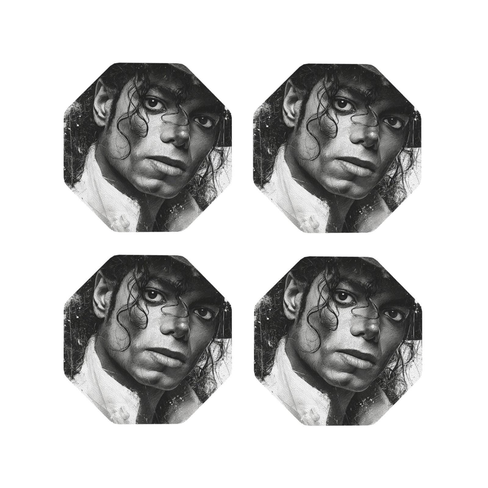 Coasters Set of 4 Round Leather Coaster Quick-Dry Drink Michael Jackson Coasters for Desk Absorbent Mugs Pads Tabletop Protection Pad Heat Resistant Coffee Cup Mat for Kitchen Bar