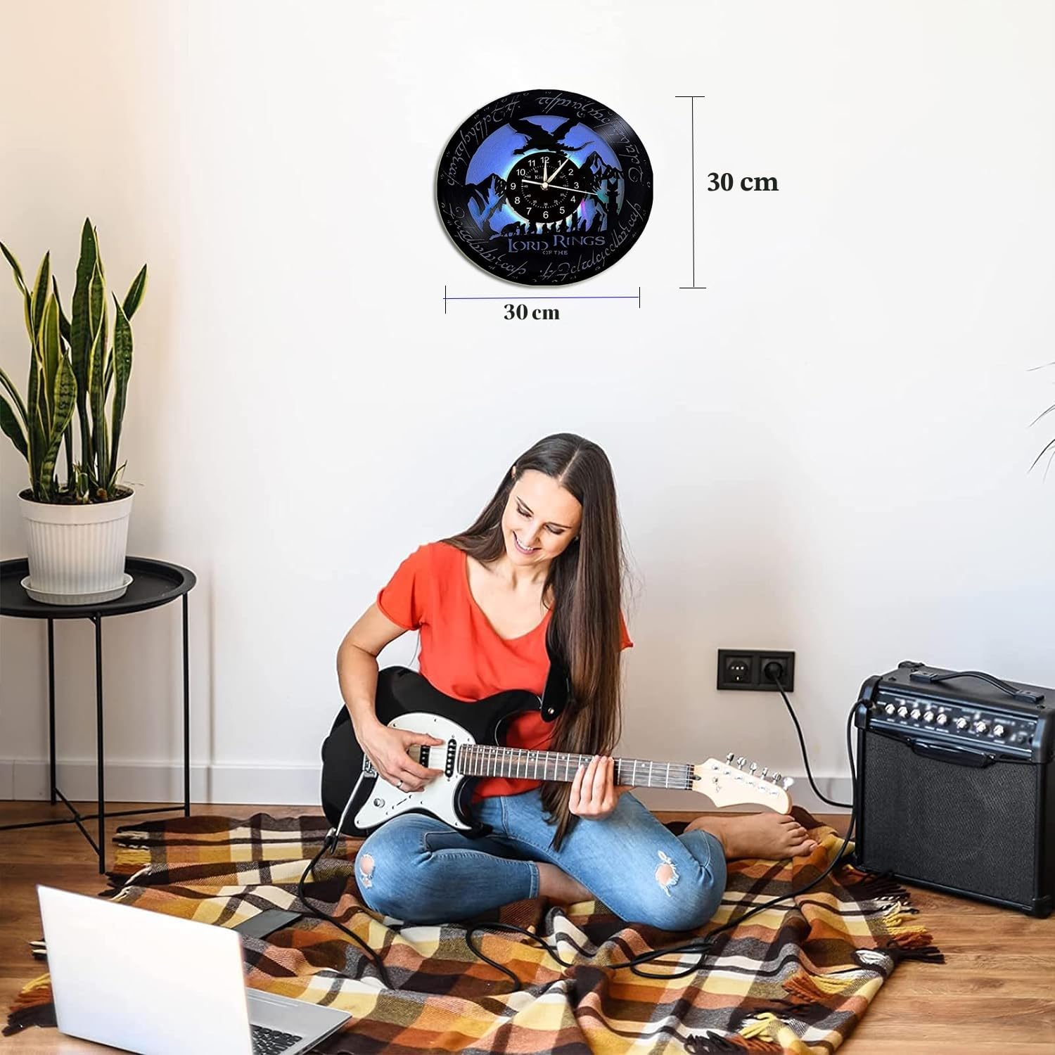Herr der Ringe Musik Band Vinyl Wanduhr, LED 7 Farben Nachtlampe Retro Wanduhr, Wohnzimmer, Küche, einzigartige Geschenke, handgefertigte Heim-Wanddekoration (mit Licht/Hook+Gift Bag)