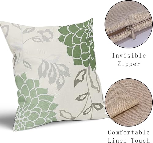 Miniatura 3 de Fundas de almohada verde salvia, paquete de 2 fundas de almohada de 18 x 18 pulgadas, flores de dalia y hojas grises, fundas de almohada decorativas