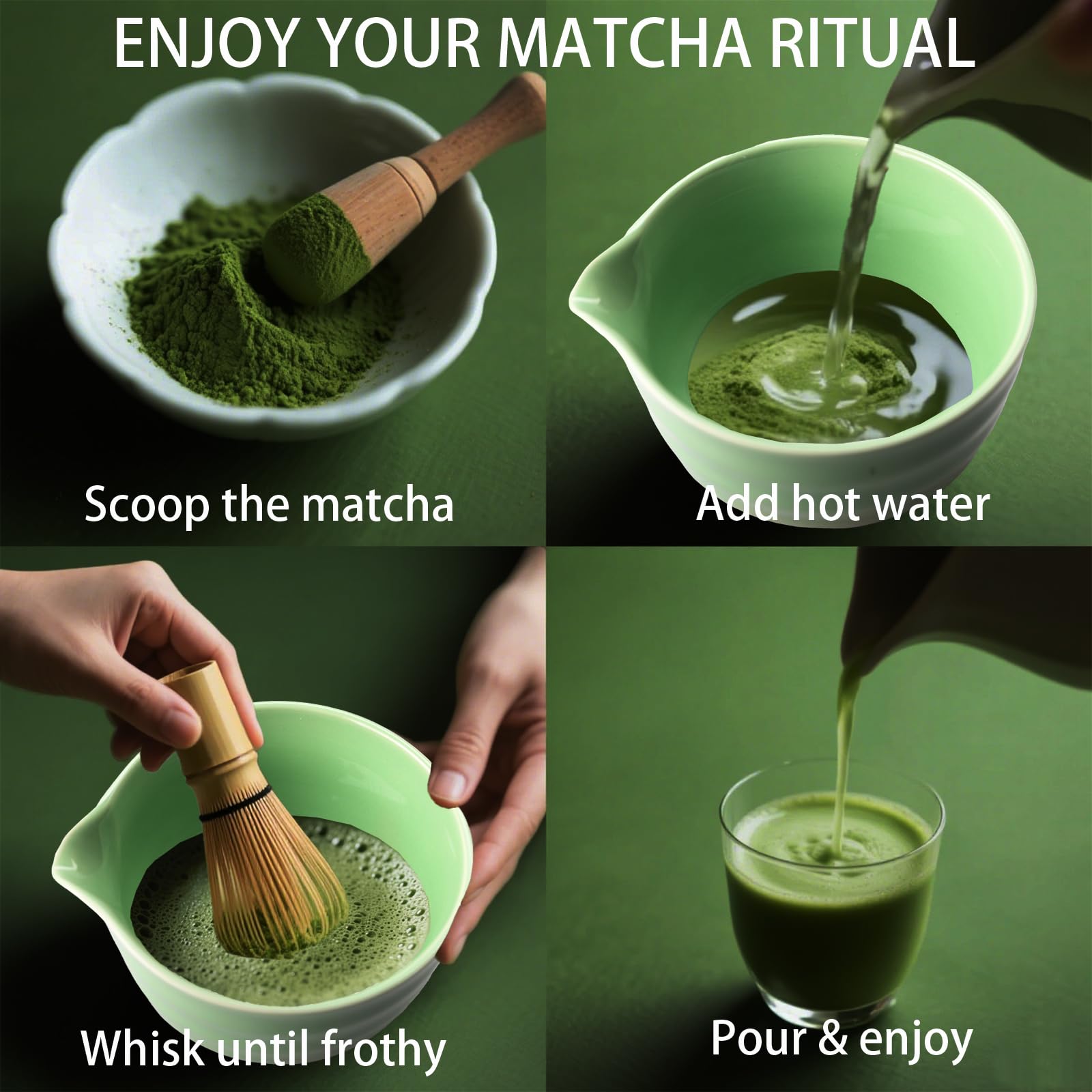 Set Matcha - giapponese completo con Frusta Matcha in bambù cucchiaio ciotola e supporto per frusta Perfetto per una cerimonia del tè tradizionale Matcha Kit ideale per la preparazione del tè matcha
