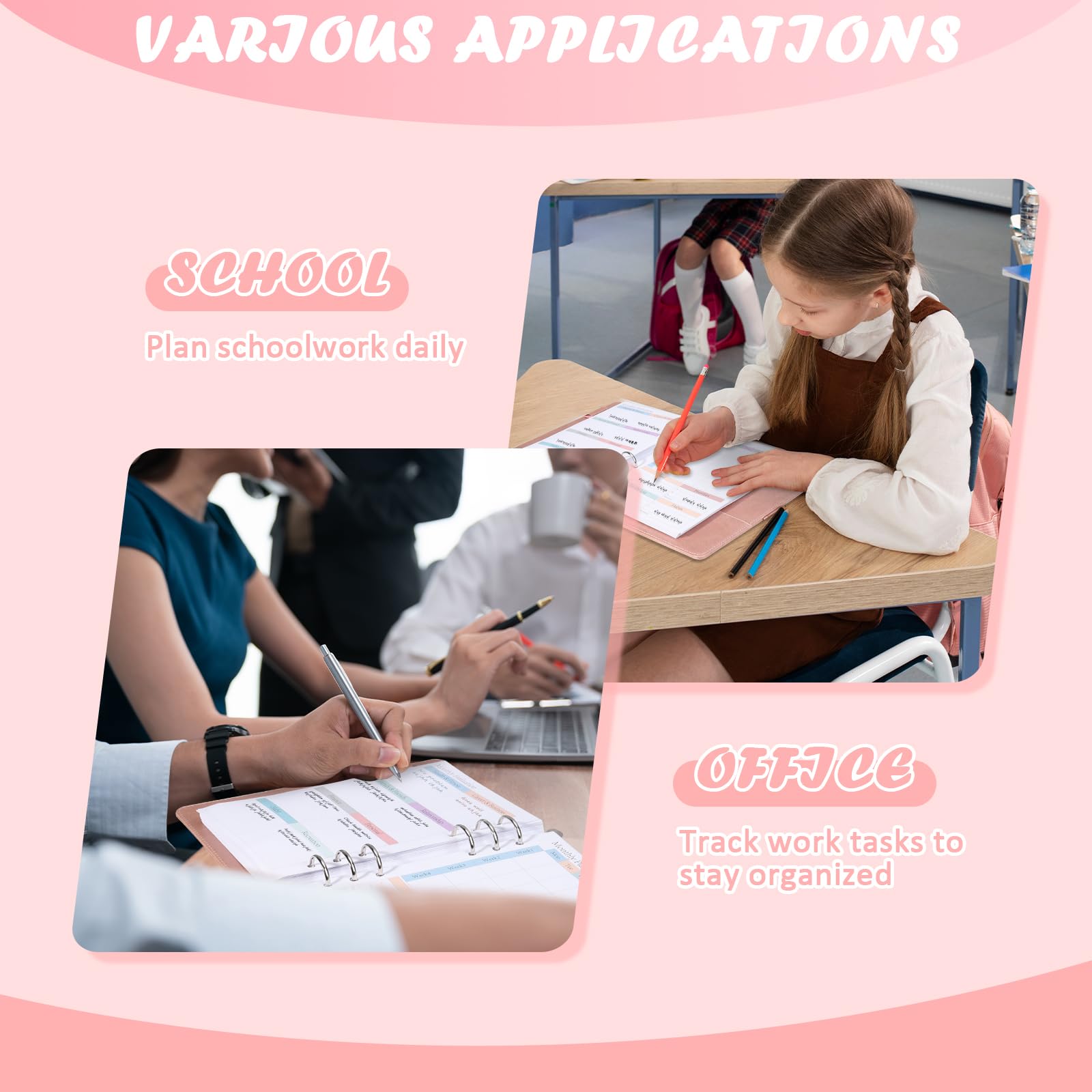ADHD Planer A5, wkłady do planera, codzienne, tygodniowe, miesięczne, 120 arkuszy/240 stron na 6 segregatorów, niedatowane wkłady do planerów, kolorowy papier do uzupełniania listy rzeczy do zrobienia