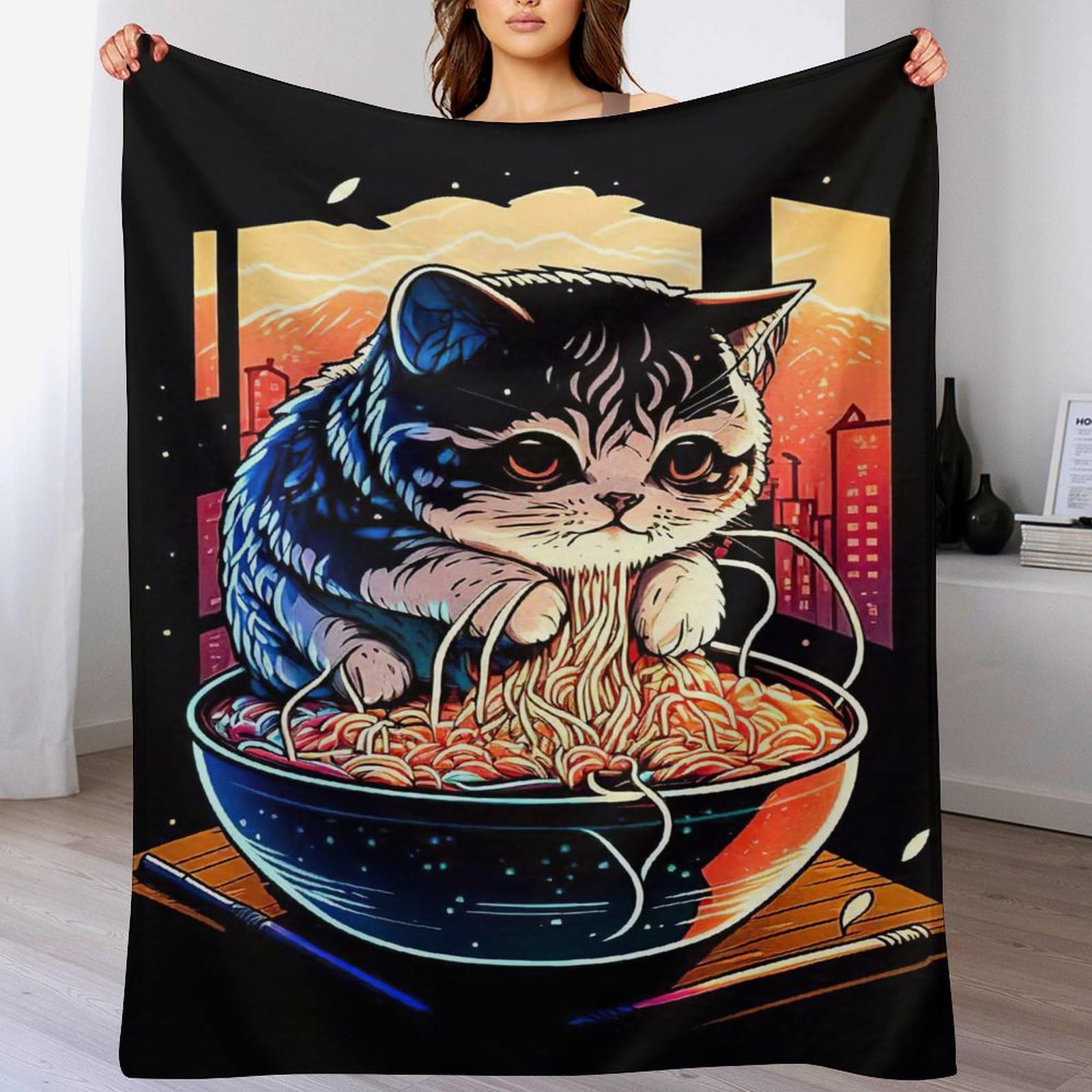 Manta de franela para cama y sofá con estampado de gato de felpa suave 180x200cm