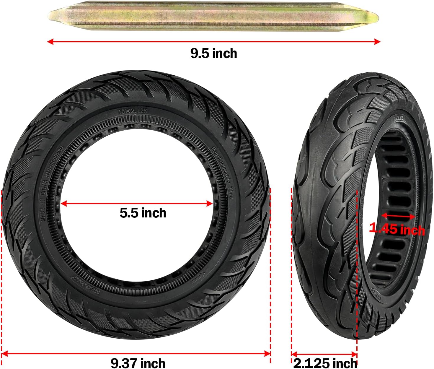 10x2.125 Scooter Tire,10x2/54-152 electric Rubber Solid Tire for Gotrax G4/XR/V2 Ninebot F25/F65 Electric Scooter Front and Rear Replacement (2 Pack Black)