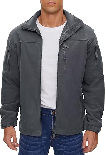 Miniatura 3 de MAGCOMSEN Chaqueta de forro polar con cremallera completa para hombre, casual, cuello alto, chaquetas tácticas de invierno, abrigos cálidos