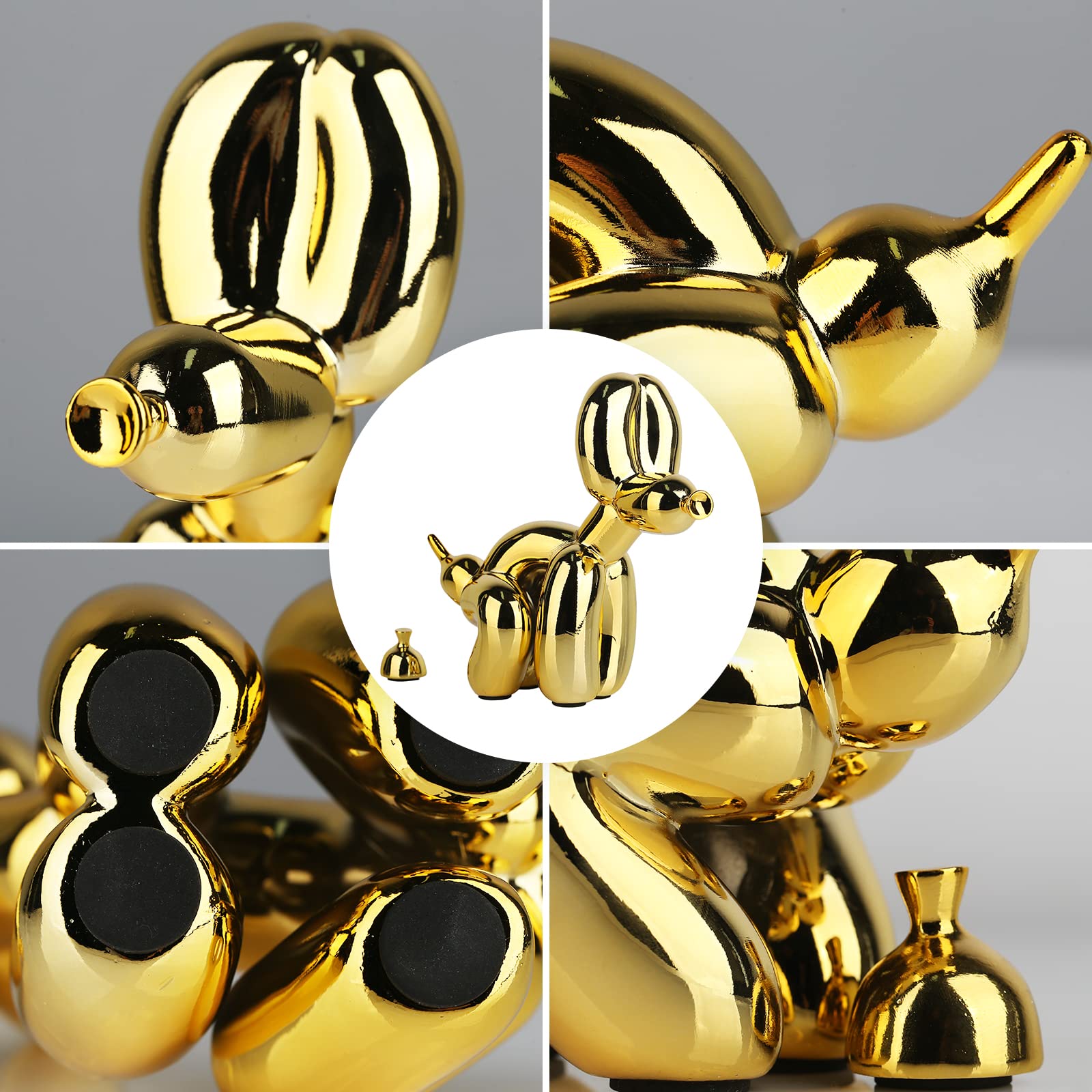 うんちバルーン犬の像樹脂彫刻 装飾モダン 動物フィギュア(電気メッキ