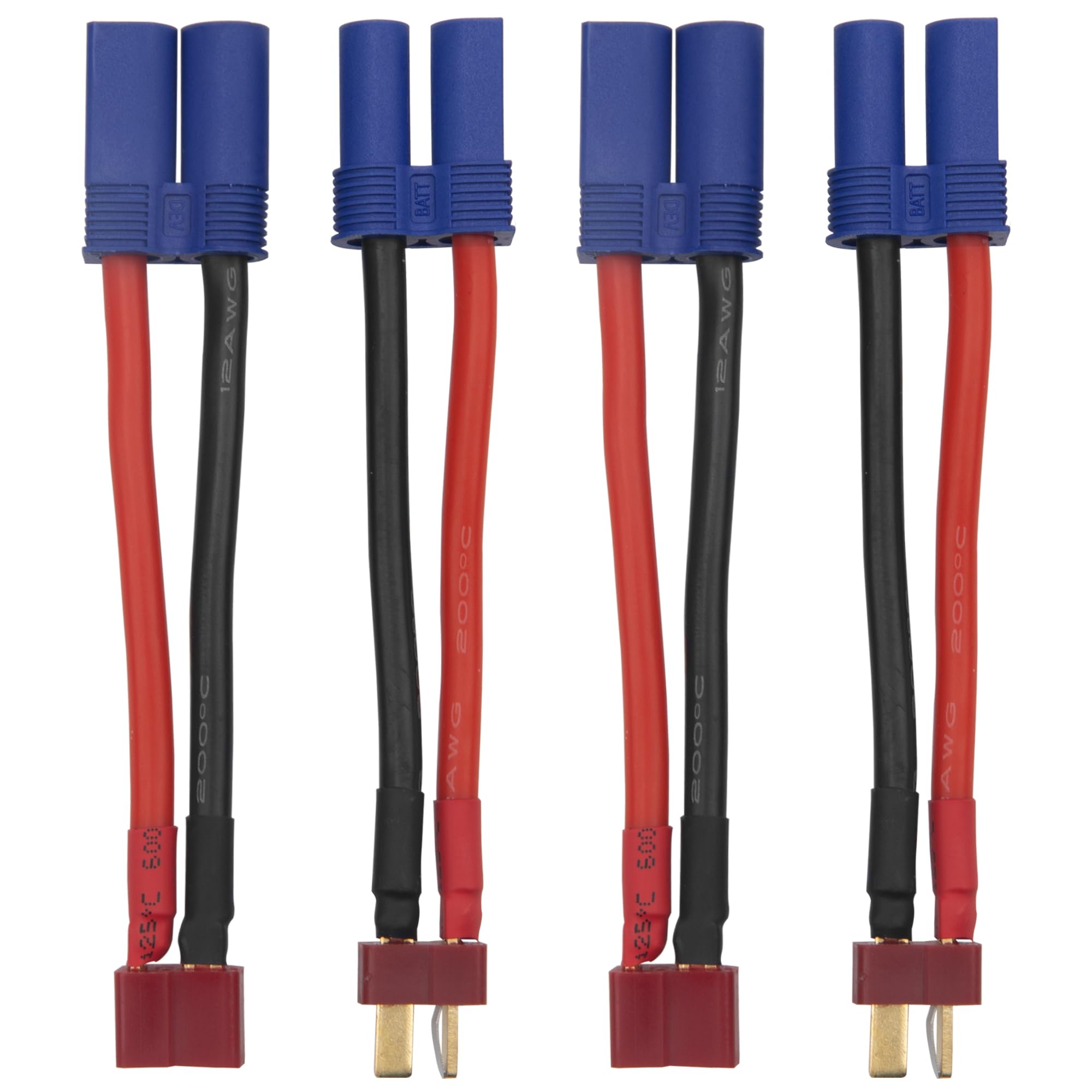 2Pairs Vgoohobby EC5 Style Plugs to T Plugs Male Female Connectors Adapter with 12AWG 8CM Silicone Wire for RC FPV Drone Car Truck Battery Charger ESC