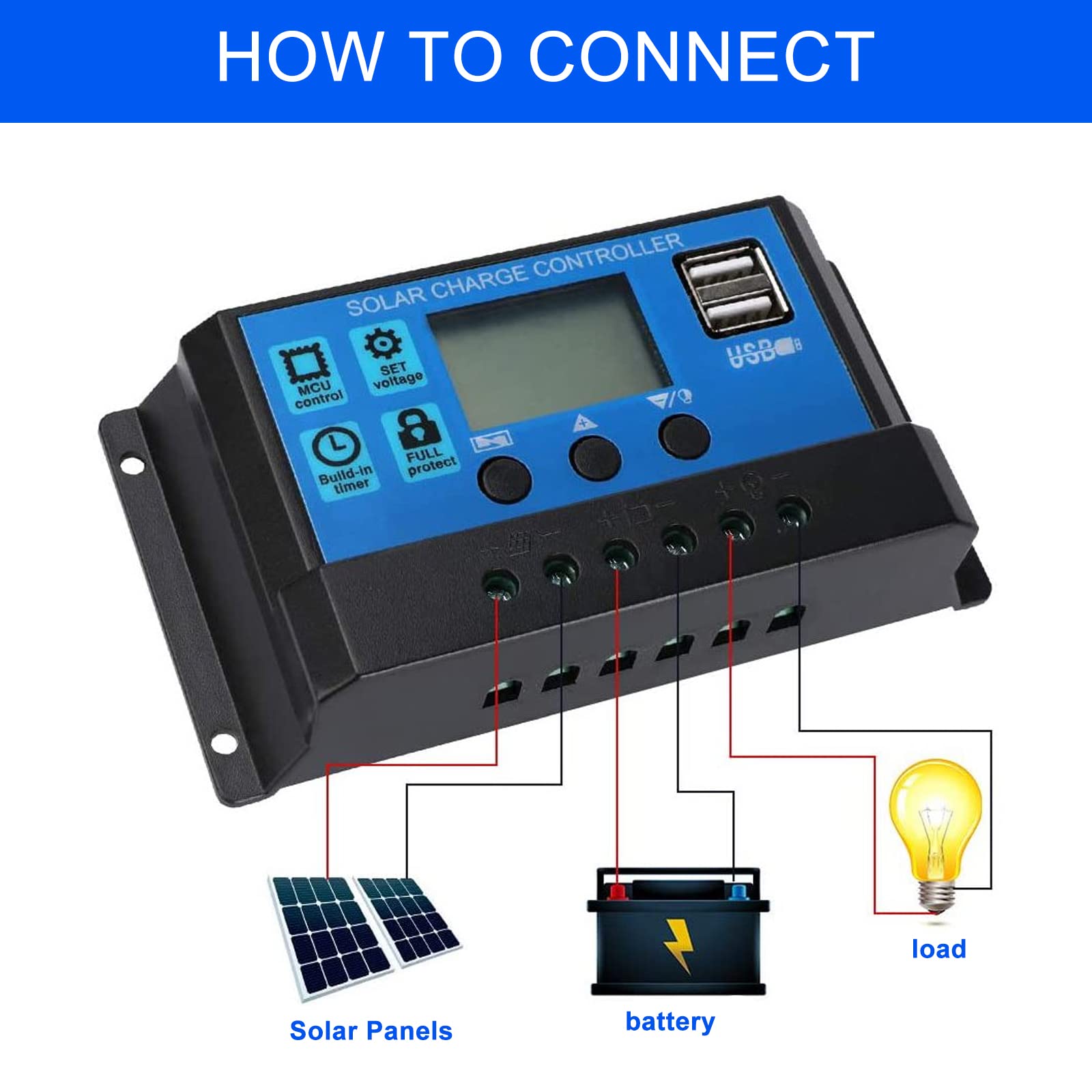 TICFOX Solar-Laderegler 12V/24V 10A – PWM, ABS-Gehäuse, Überlast- & Verpolungsschutz – Für Solarpanels & Batterien