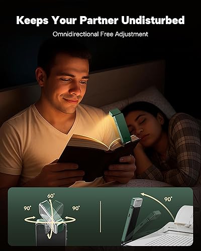 Miniatura 67 de 86lux Luz de libro, luz de lectura LED recargable con clip para uso en cama y noche, 3 temperaturas de color con atenuación continua, diseño de Oro
