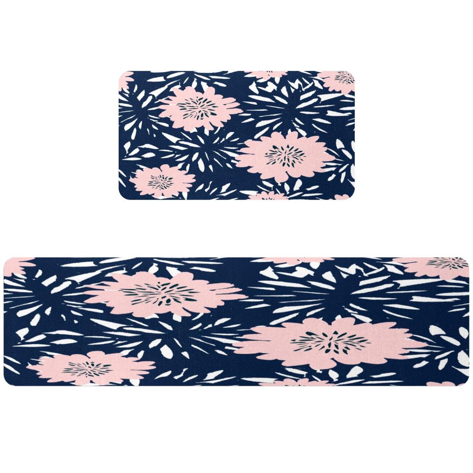Tapis de cuisine antidérapants lot de 2 lavables motif fleurs roses pour couloir
