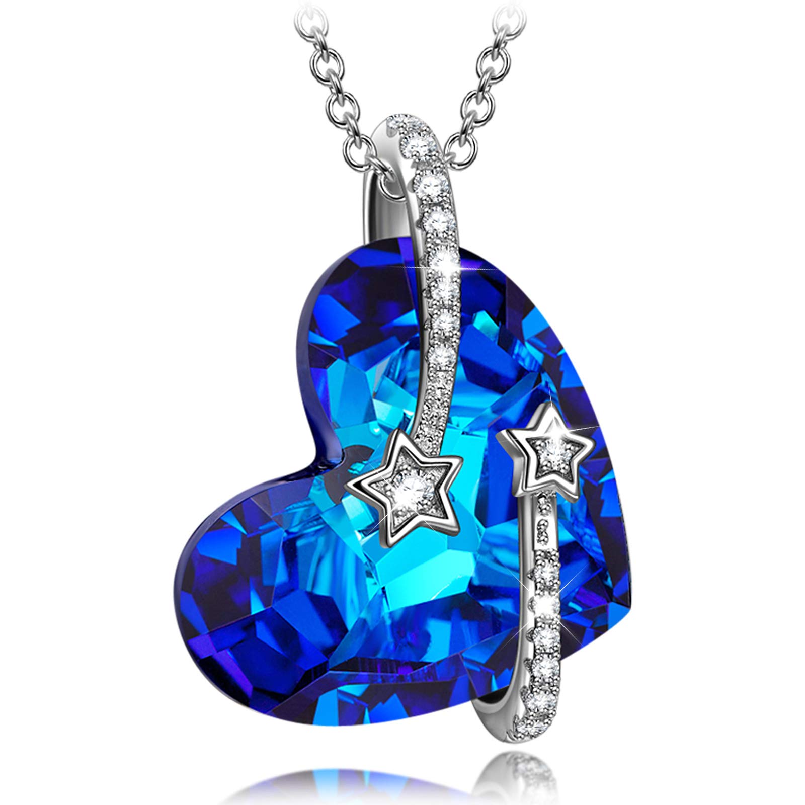 Susan Y Women Necklace, Aphrodite Women Jewellery, Blue Heart Crystals Necklaces, with Extender Chain, Elegant Jewellery Box, Best Gifts for Women Girls
