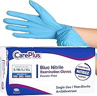 Vista 10 de CARE PLUS Guantes de nitrilo para uso médico, sin polvo ni látex, negro/azul, S, M, L, XL - 100, 200, 1000