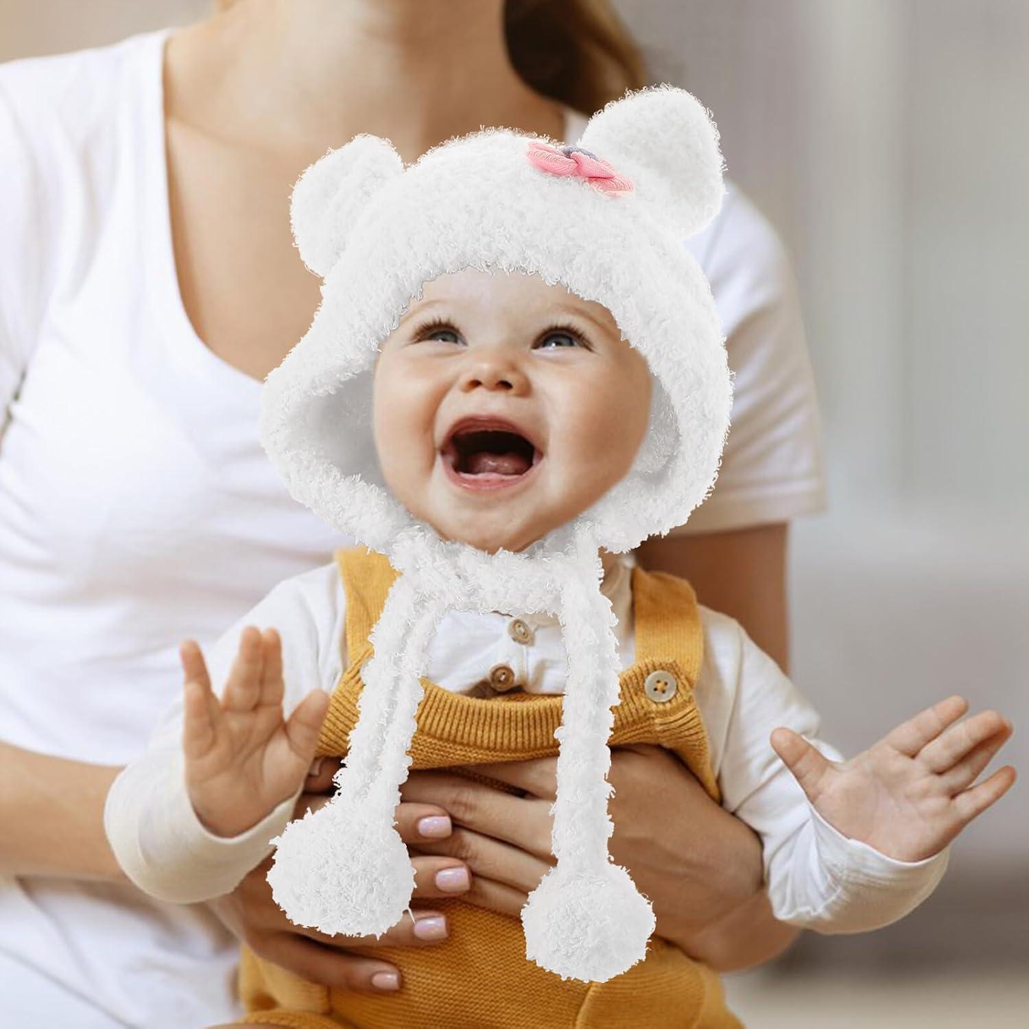 Christmas Baby Winter Hat with Earflap Warm White Girls Infant