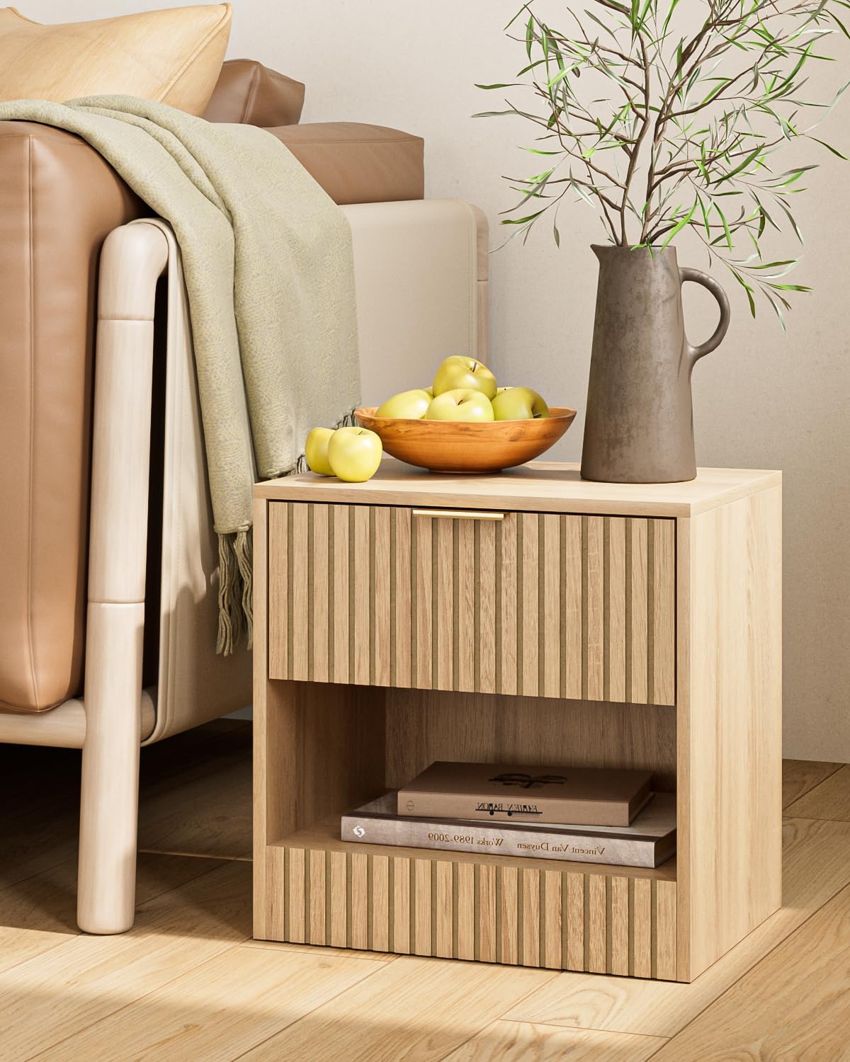 HEYZOEY Klein Nachttisch Eiche mit Schublade & Fach, Modern Beistelltisch