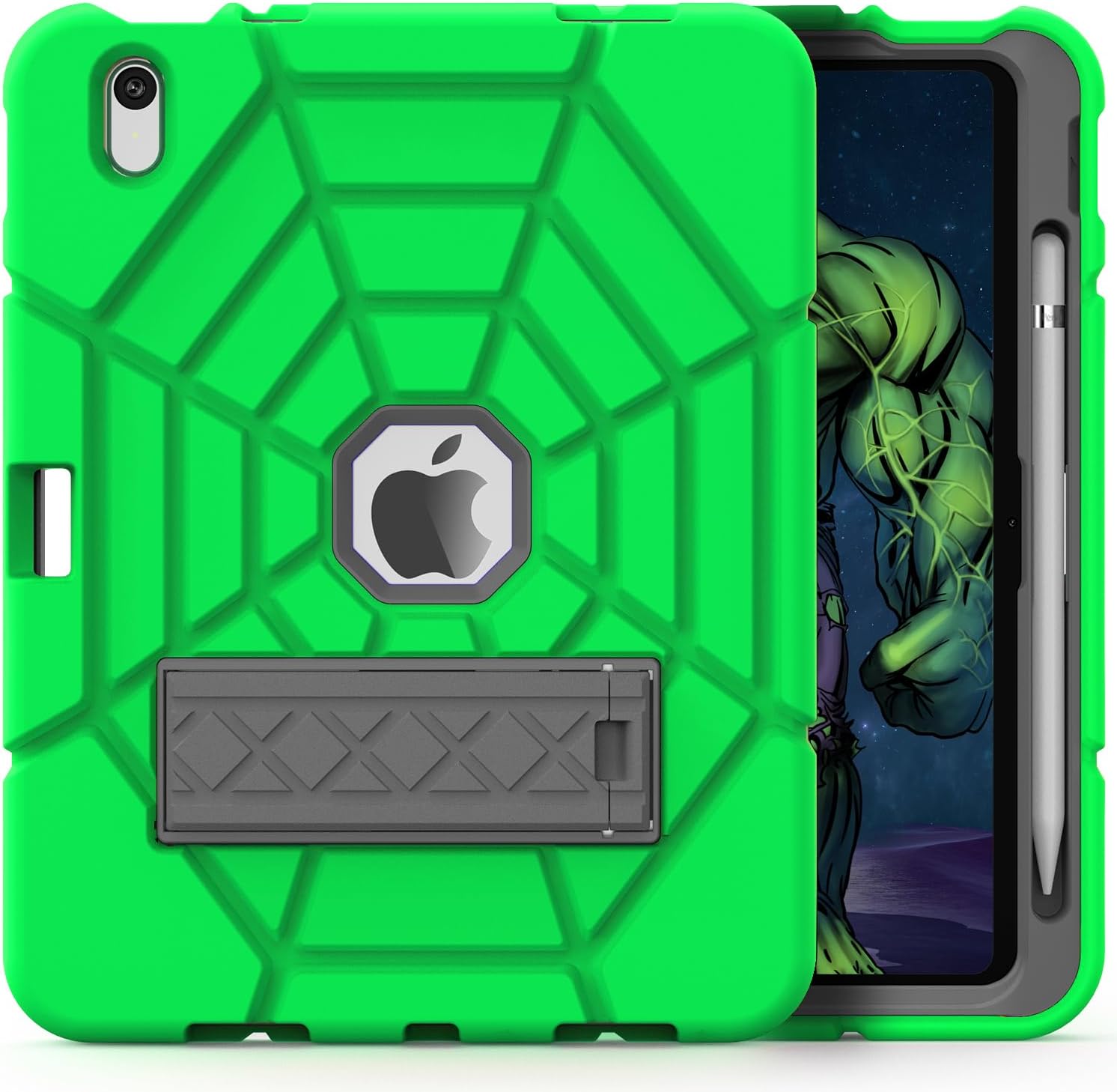 Grifobes Case for iPad 11-inch (A16) 2025 / iPad 10th Generation 2022 10.9 inch, Heavy Duty Shockproof Rugged 11th / 10 Gen Cover with Pencil Holder & Stand (Green+Gray)