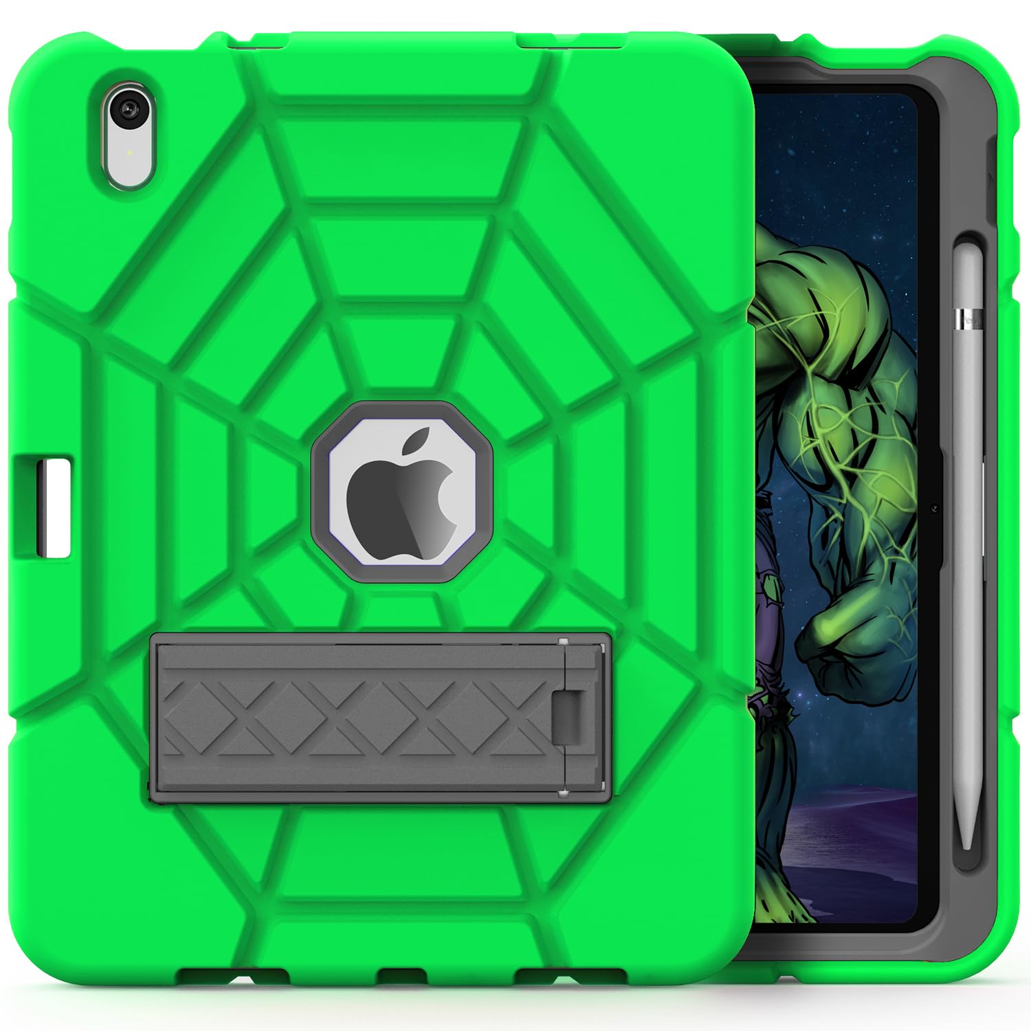 Grifobes Kids Case for iPad 11-inch (A16) 2025 / iPad 10th Generation 2022 10.9 inch, Heavy Duty Shockproof Rugged 11th / 10 Gen Cover with Pencil Holder & Stand (Green+Gray)