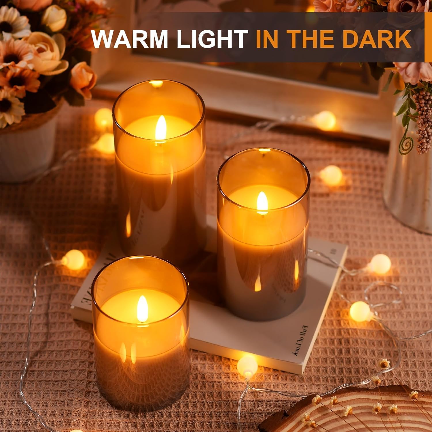 GTTFAE Glass Grey Real Wax LED Candles Flickering with Remote & Timer, Fake Candles Flickering Light - Image 3