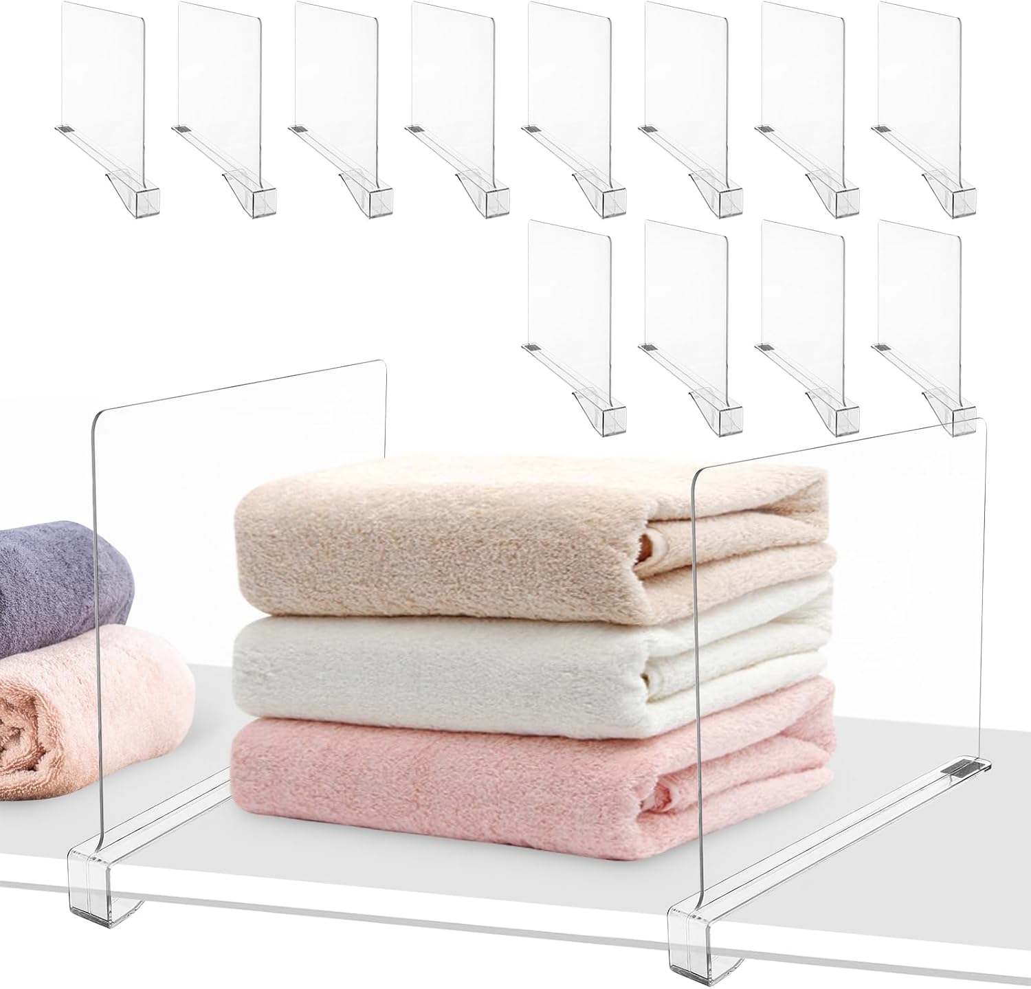 12 Pack Acrylic Shelf Dividers for Closet Organization, Clear Closet Shelf Divider Purse Dividers Organizer for Clothes Hats Handbags Books Shelves Divider Organizer in Bedroom Kitchen Office Bathroom
