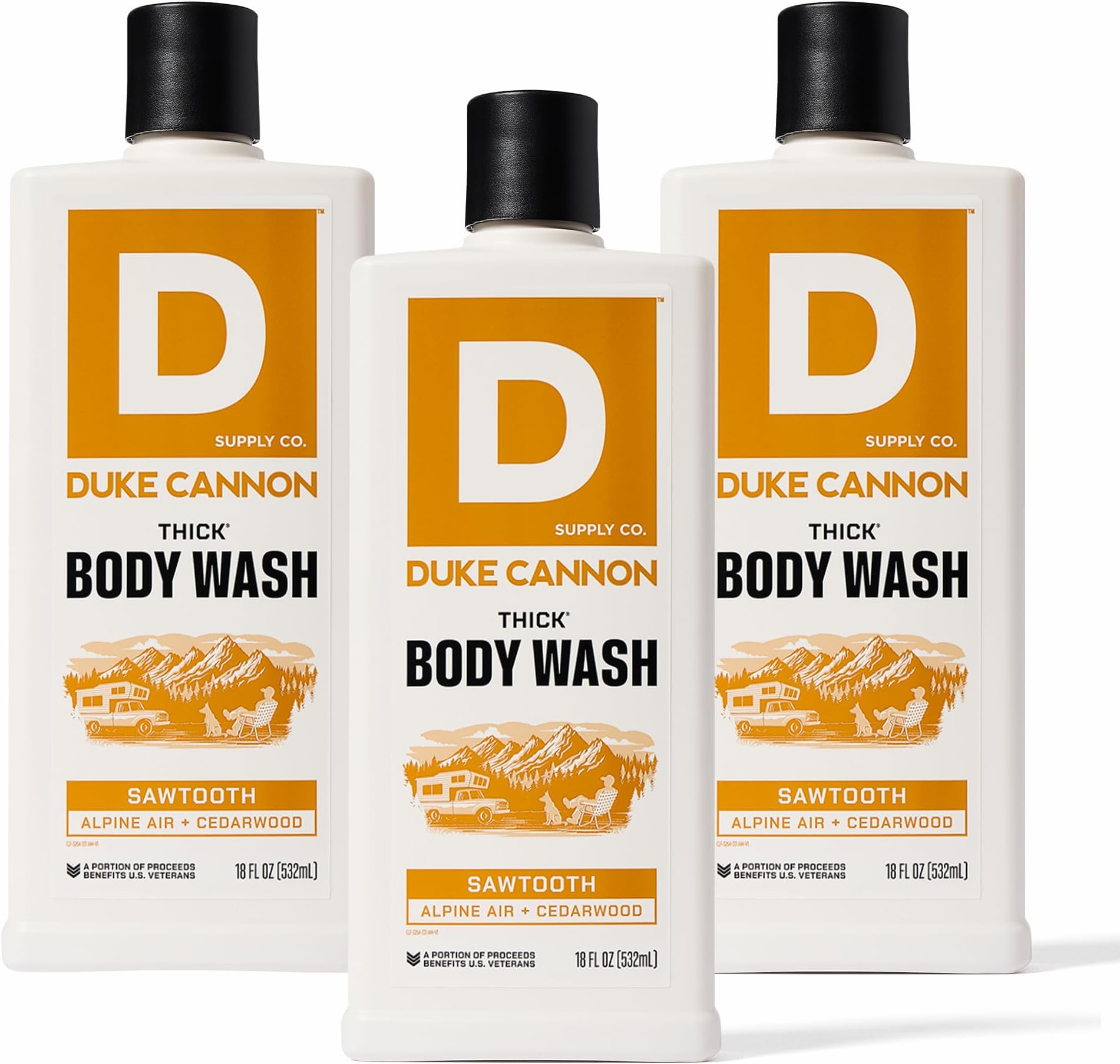 Duke Cannon THICK Body Wash for Men – Sawtooth Alpine Air & Cedarwood Scent, 3X Thicker Formula, Mineral-Enriched Exfoliation, Sulfate & Paraben Free, 18 oz (Pack of 3)