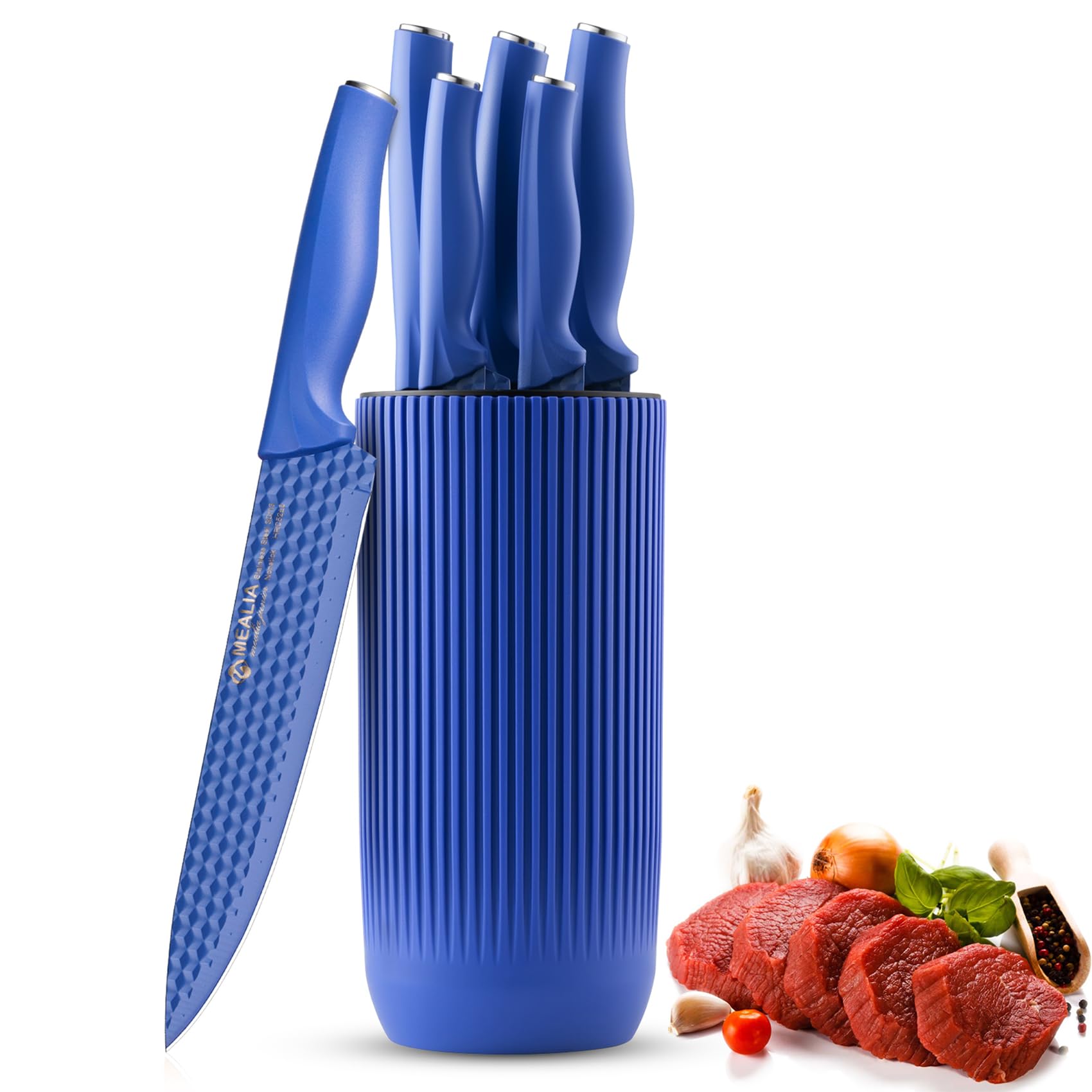 Kitchen Knife Set with Block 6-Piece Non-stick Stainless Steel Sharp Knives Set for Precision Cutting with Universal Knife