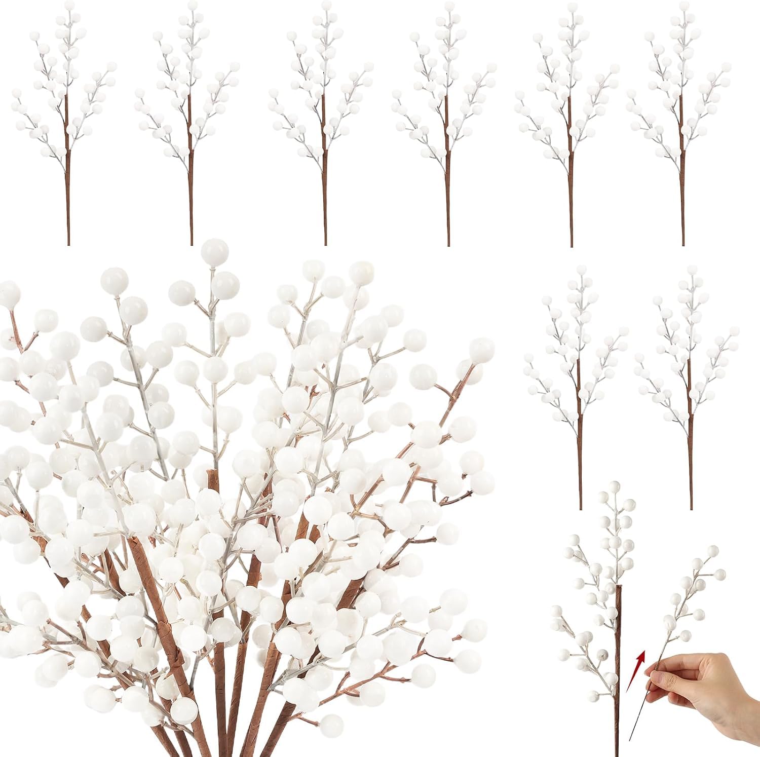 MACTING Christmas Holly Berry Stem Ornaments Faux Berry Stems, White — image 1