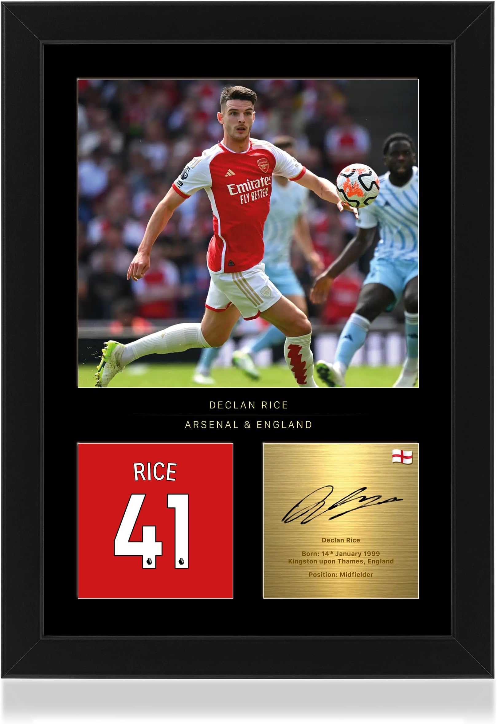 Declan Rice A4 Framed Photo Display - Reproduced Digital Signature - Gift For Arsenal FC Fans