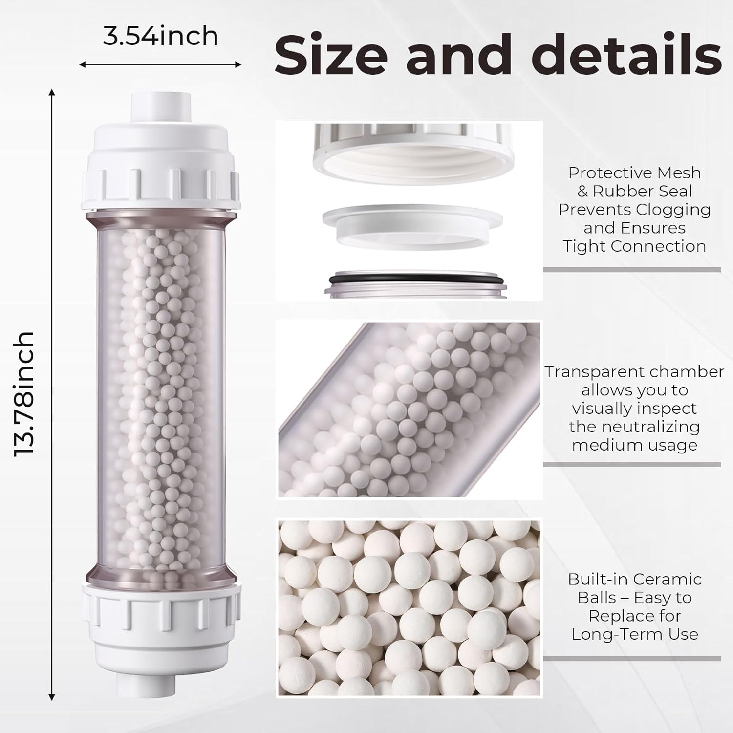 Lounsweer 1 Pcs Condensate Neutralizer Kit with 925g Ceramic Balls, Transparent Tube with Complete Fittings, Wall-Mount Clamps, PVC Tubing PTFE Tape, etc. for HVAC Furnace & Boiler Replaceable Media