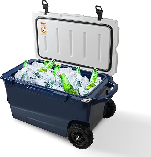 LUCKYERMORE Enfriador de hielo portátil de 50 cuartos de galón con ruedas y asa, enfriador duro resistente para camping, pesca, viajes por