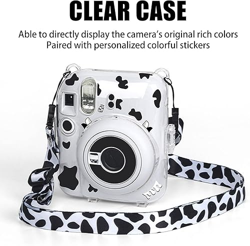 Miniatura 2 de Funda protectora transparente para Mini 12, funda protectora rígida transparente para cámara instantánea con correa de hombro ajustable (patrón de