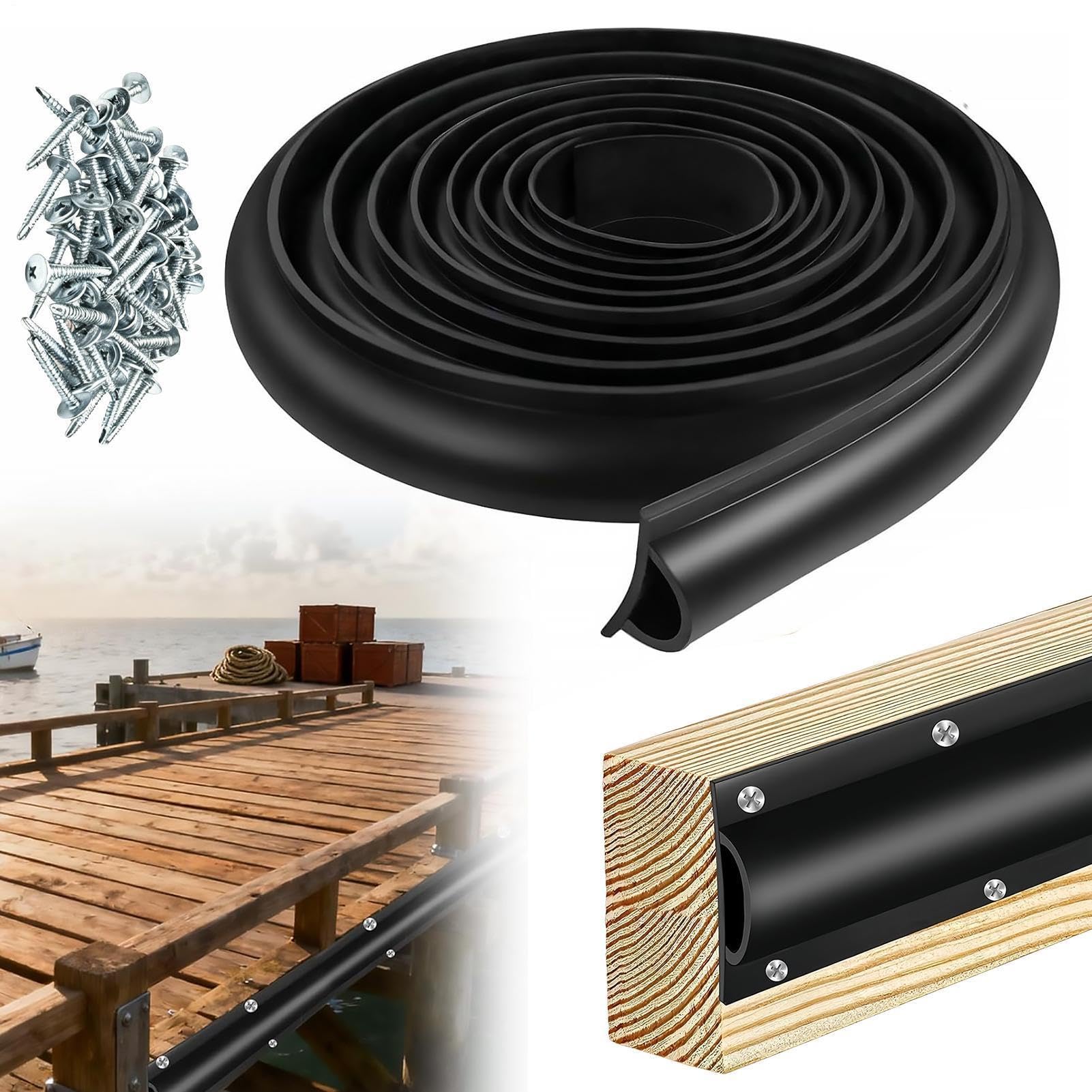 Boat Dock Bumpers | UV-Resistant Rubber Protector Guards | Dock Edging Coil - for Bass Pontoon Yacht Kayak Ramp Deck Beach Waterfront Area Residences Public Waterfront Facilities