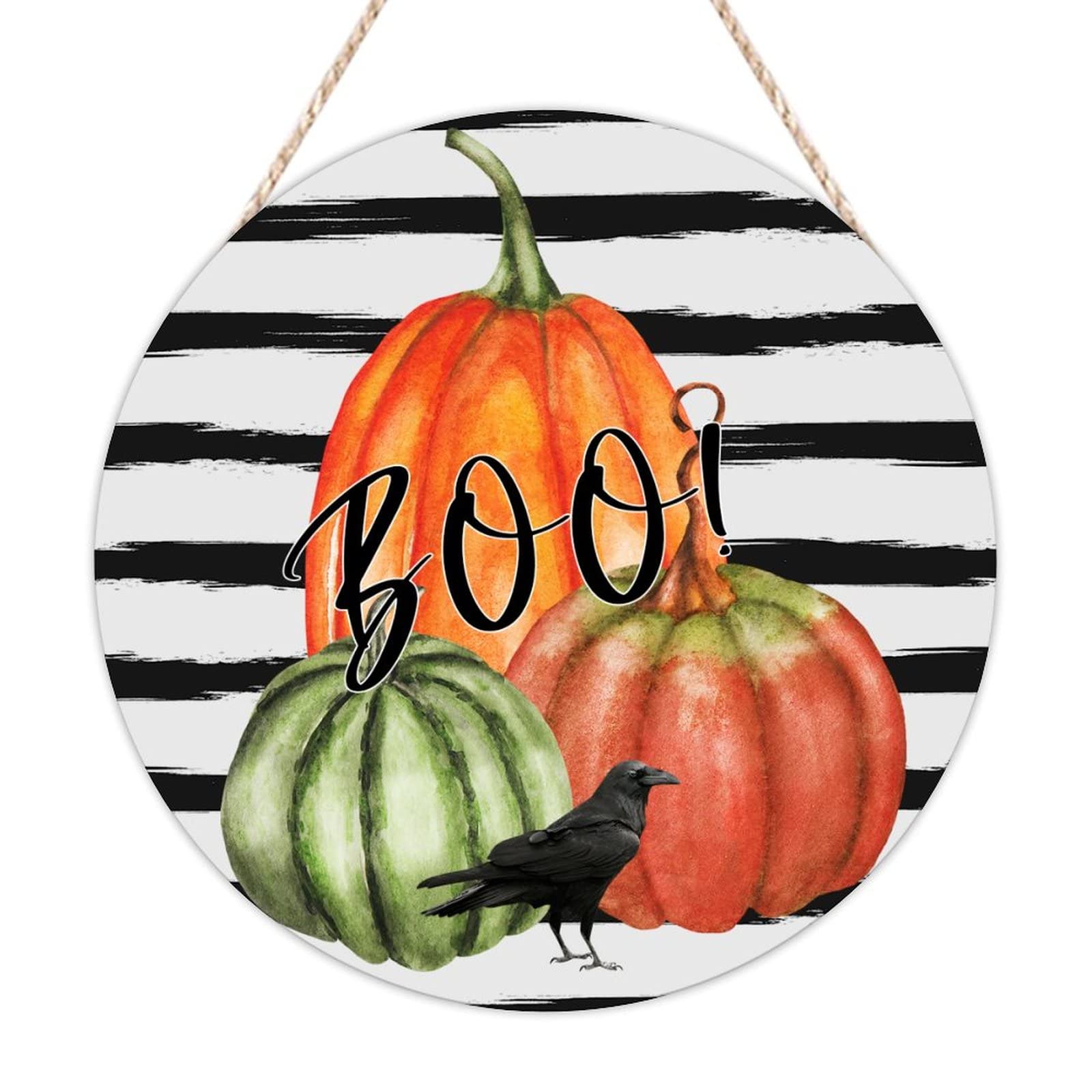 Panneau de bienvenue Halloween citrouille et corbeau pour votre entrée