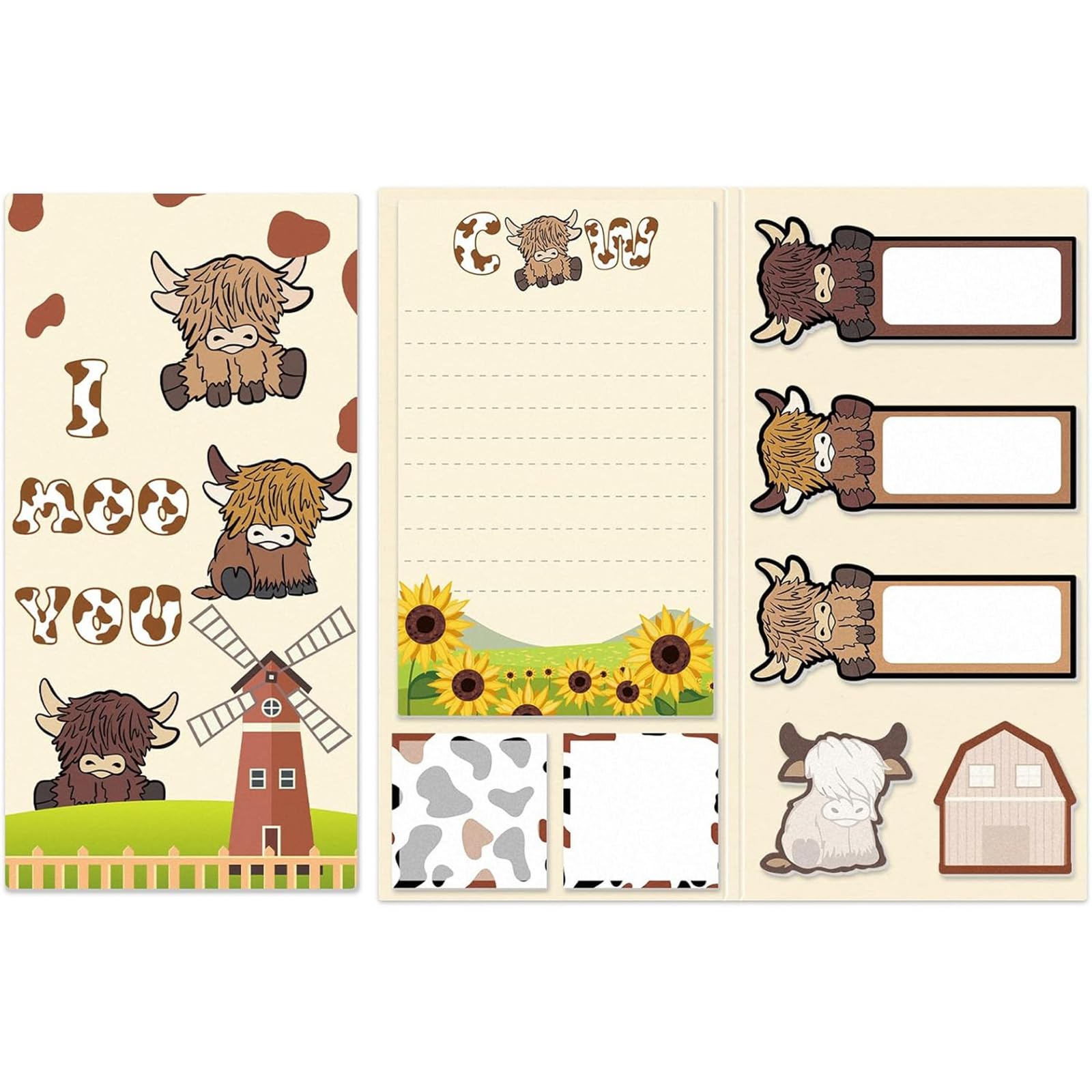 240Pcs Highland Cow Sticky Notes, Self-Sticky Post it Notes with Five Types, Useful Memo Pads for Home, Office and School Supplies, Cute Stationery Supplies for Teacher and Students