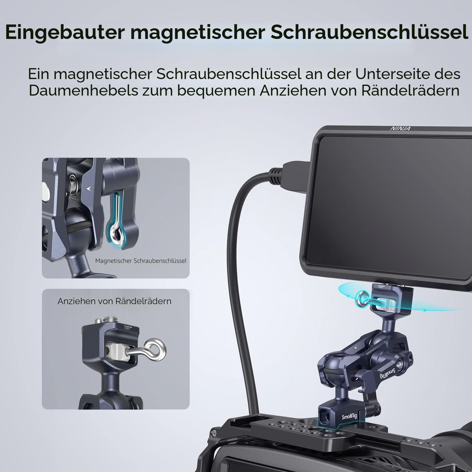 SMALLRIG Articulating Magic Arm mit NATO-Klemme und 1/4"-20 Schraube (mit einziehbaren Stiften), 360-Grad-Drehung Max. Belastung 5,5 kg Magic Arm für Monitor-Mikrofon und Licht – 3875