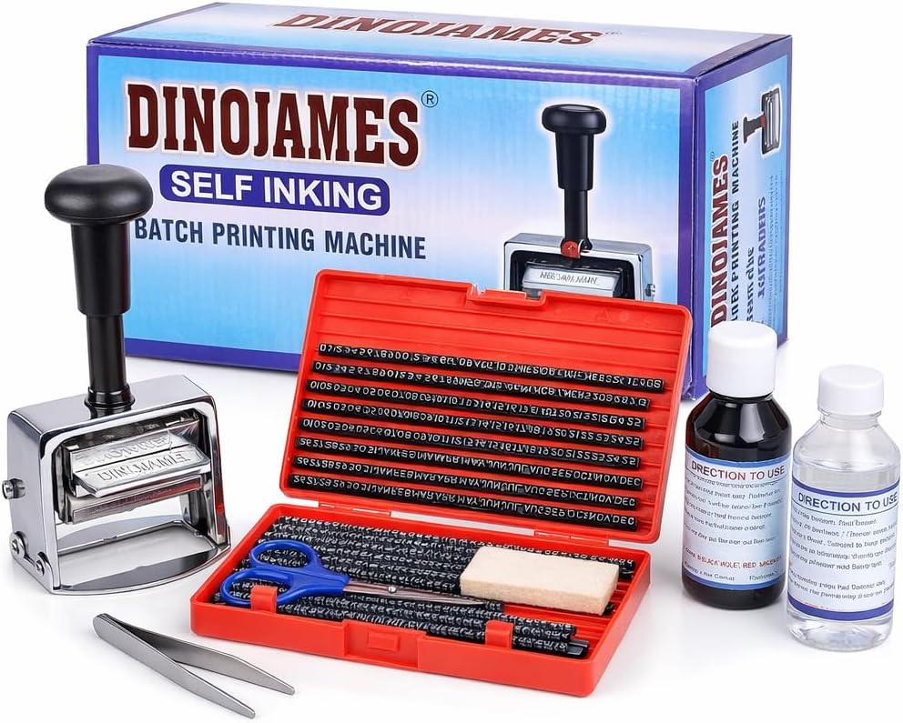 dinojames Mini Batch Coding Machine/Printer – 3mm Small Grooved Letters, 6 Lines, 60x40mm Printing Area – Compact & Heavy-Duty Use