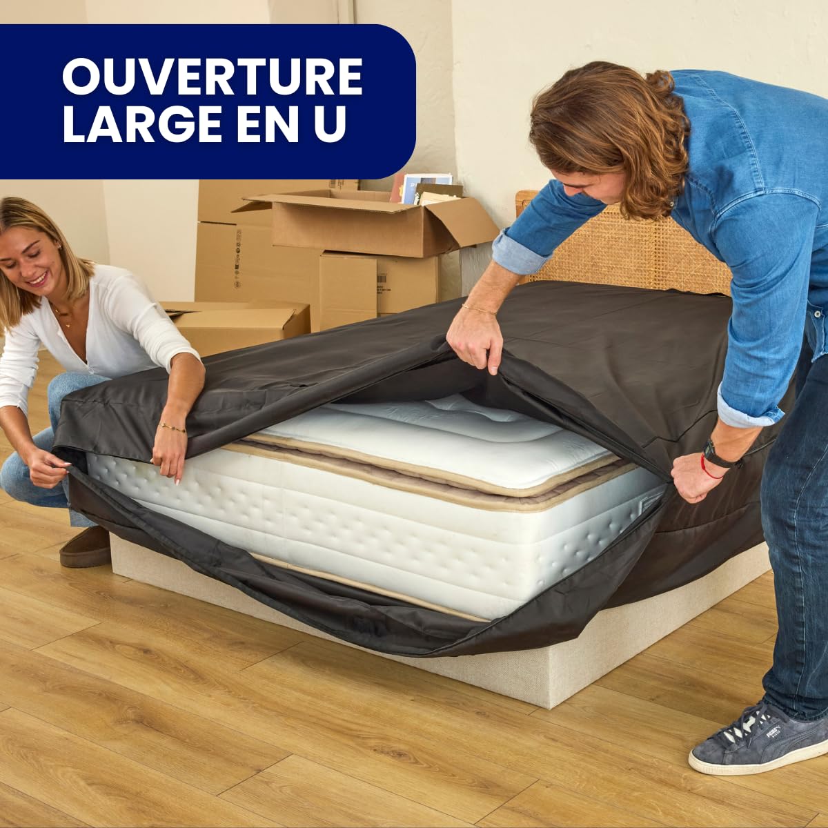 Dreamway - Housse de Déménagement Matelas 180x200 cm | Imperméable et Résistante - 8 Poignées Renforcées, Fermeture Éclair Robuste, Certifiée Oeko-Tex, Réutilisable et Solide