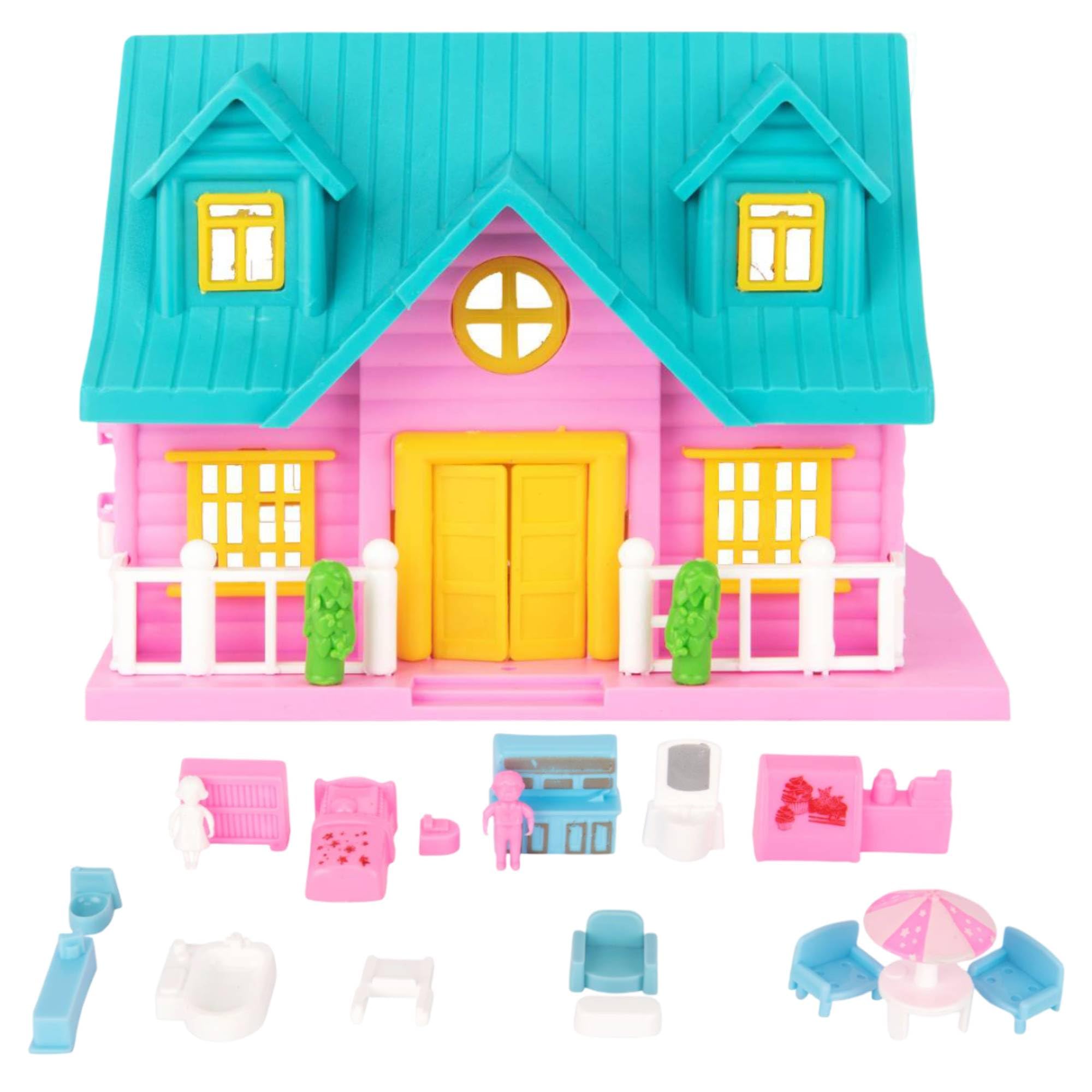 Doll House for Kids, Plastic Play House with Openable Door and Furniture, Multicolor (Small KK3906)-image-12