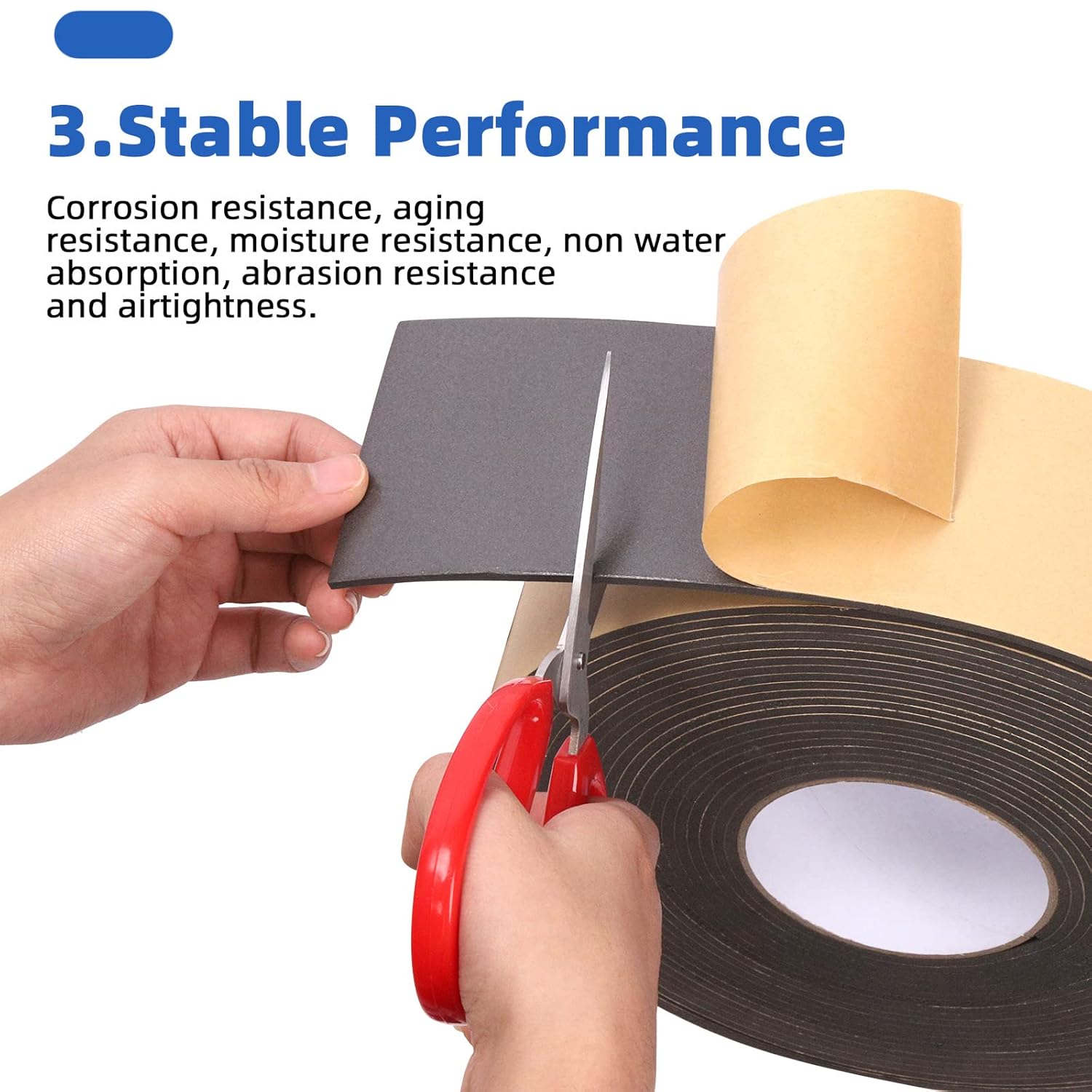 Glarks 1 Roll Self Adhesive Foam Insulation Tape with Scissors, 3" W x 1/8" T x 32.8' L High Density Shock-Absorbing Sound Proof Seal Strip Waterproof Weather Stripping Foam Tape for Door and Window